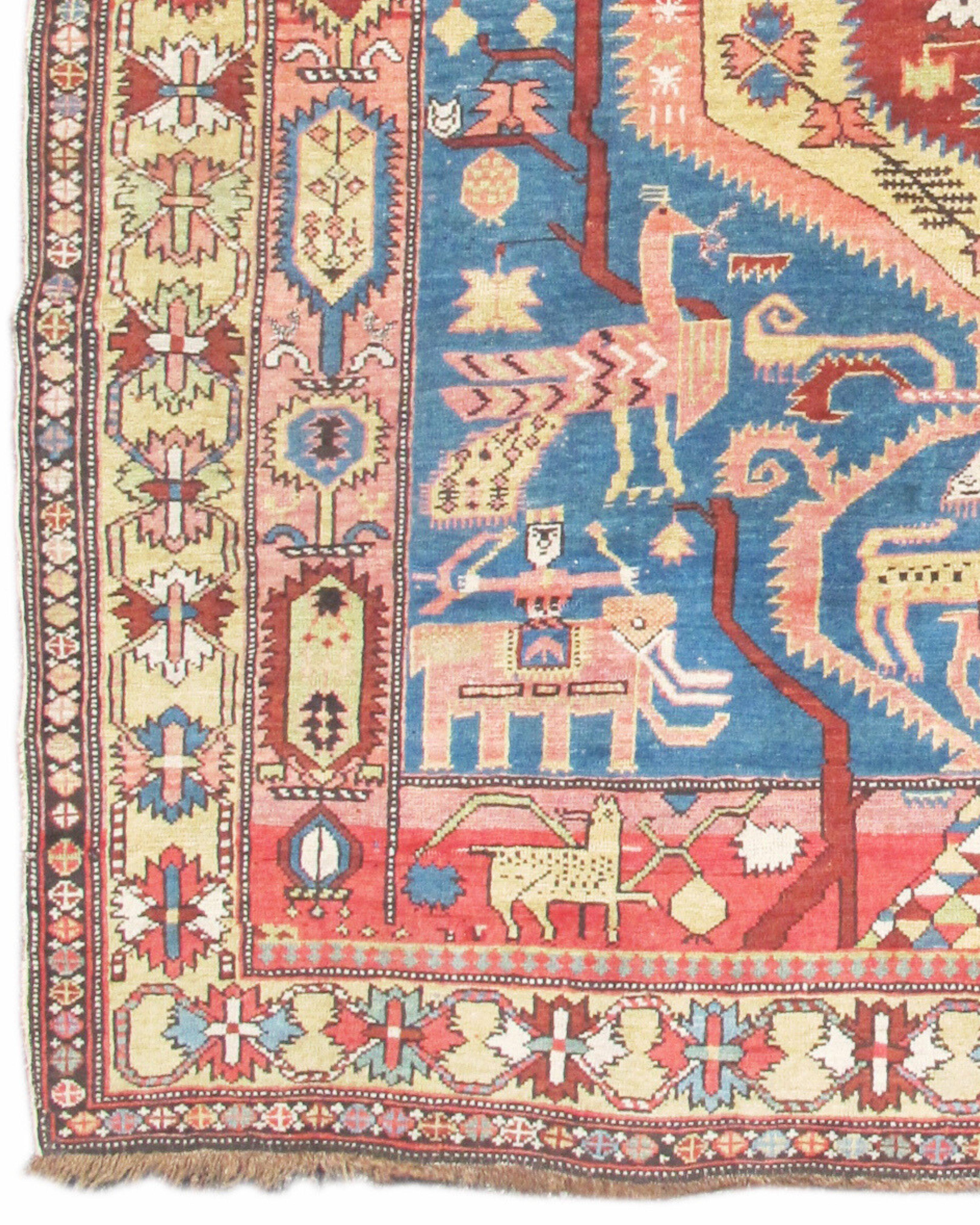 Early 20th Century Antique Caucasian Blue and Red Shirvan Rug, c. 1900 For Sale