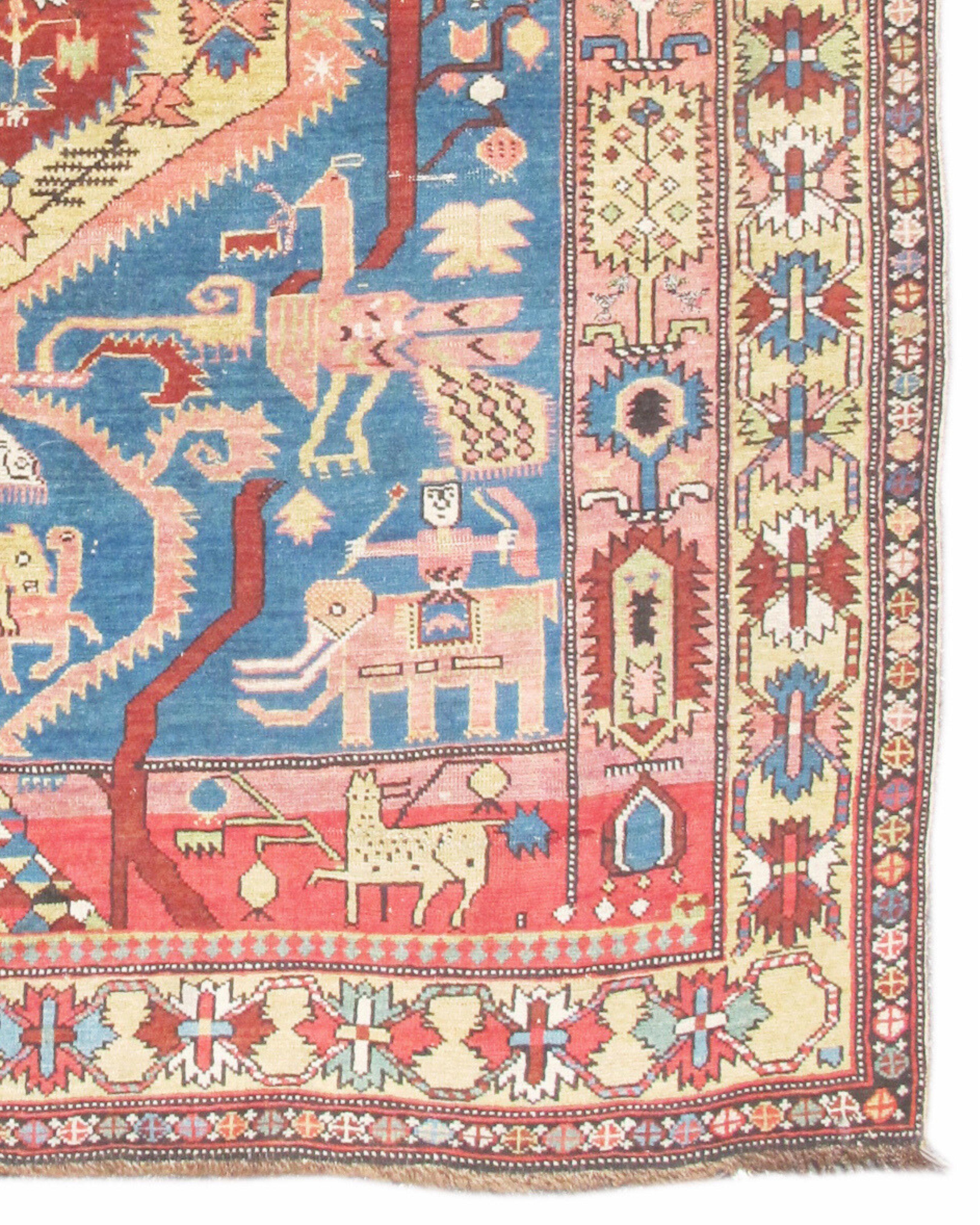 Wool Antique Caucasian Blue and Red Shirvan Rug, c. 1900 For Sale