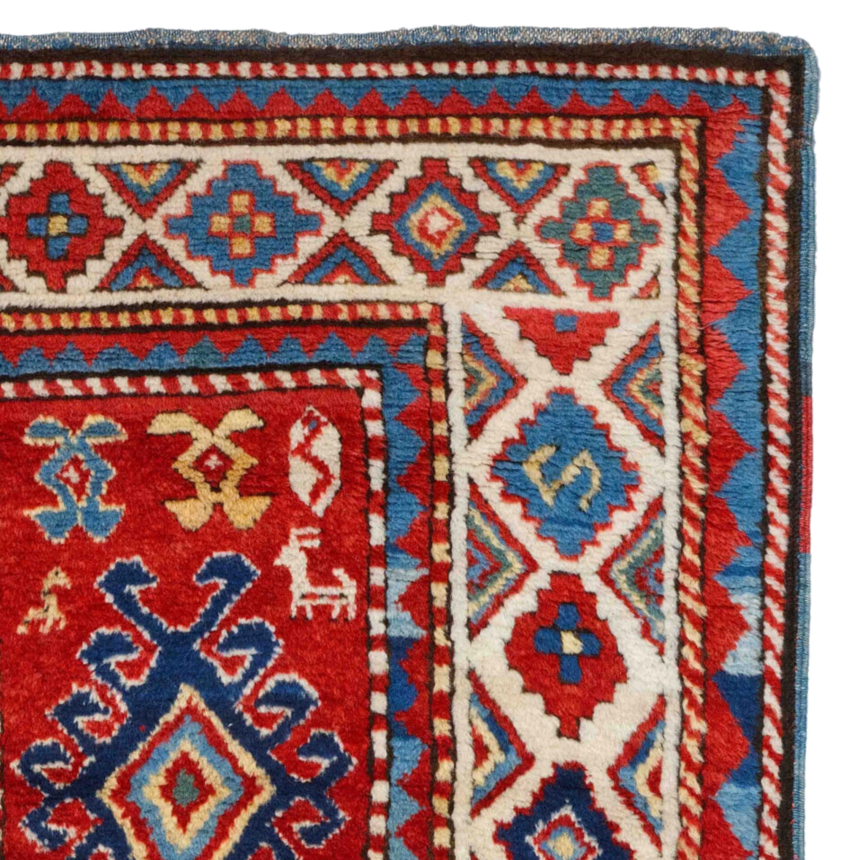 Wool Antique Caucasian Bordjalo Rug - Middle of 19th Century Caucasian Bordjalo Rug For Sale