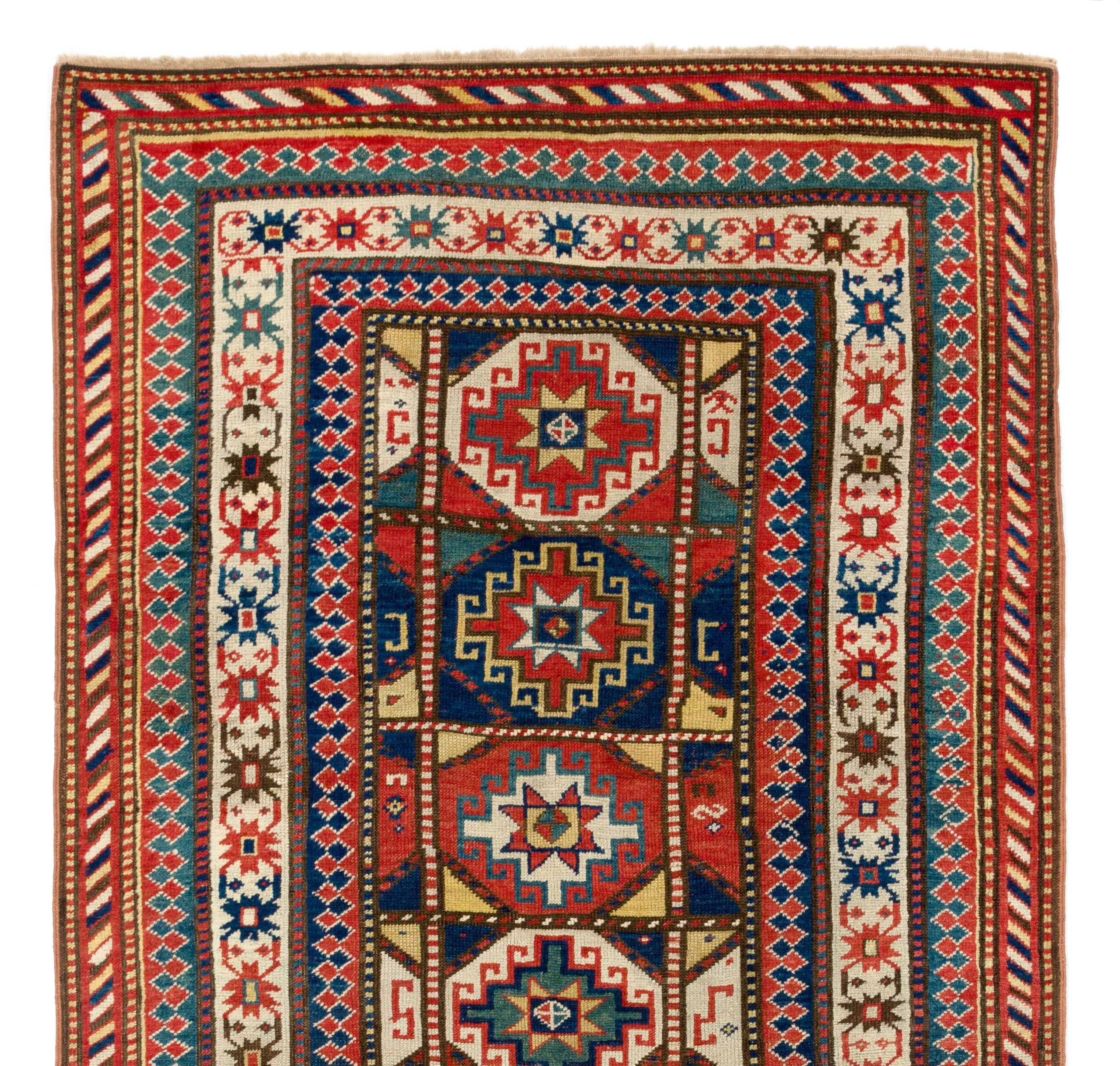 Kazak 4x8 ft Antique Caucasian Gendje Rug, circa 1875 For Sale