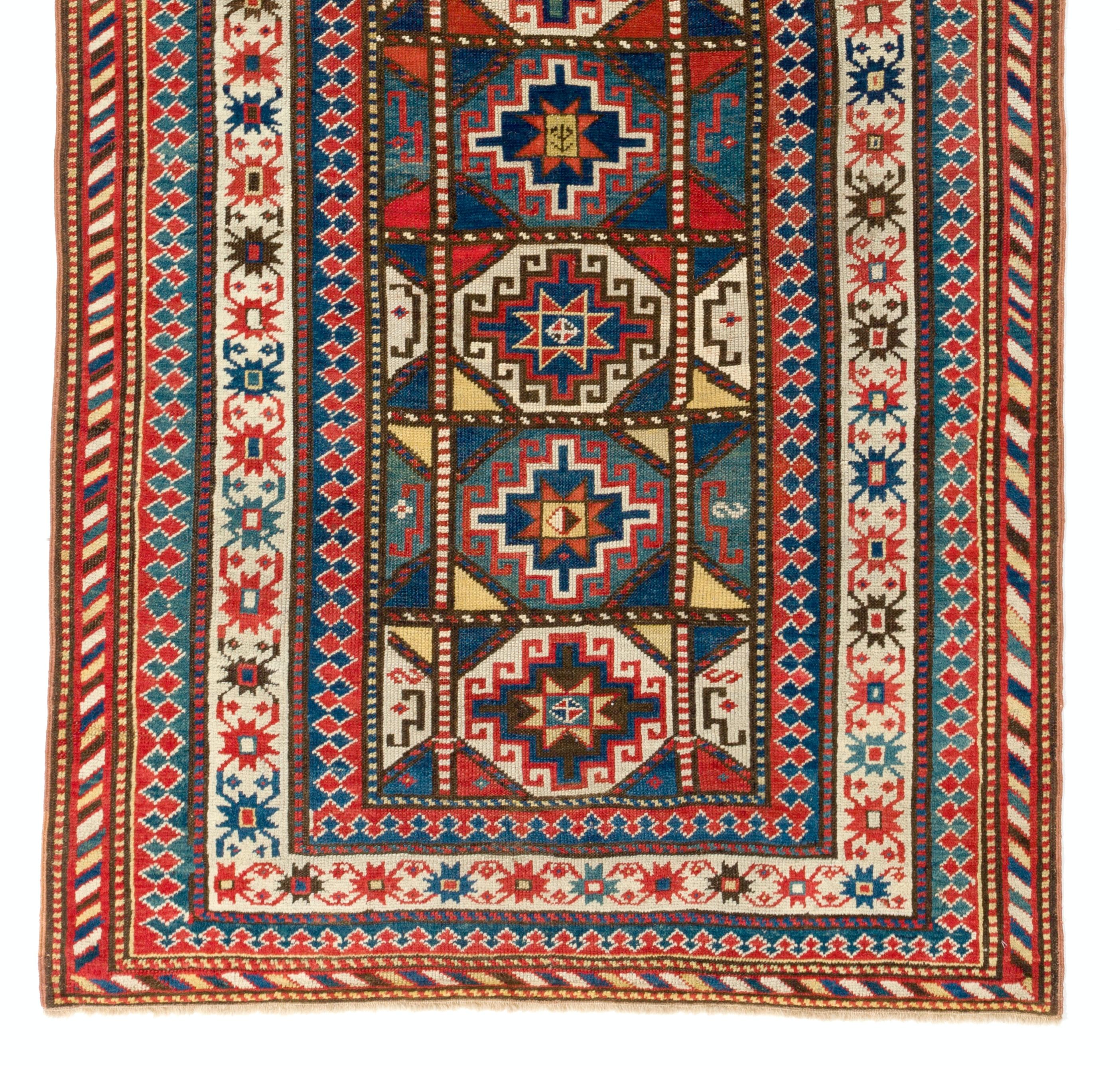 Hand-Knotted 4x8 ft Antique Caucasian Gendje Rug, circa 1875 For Sale