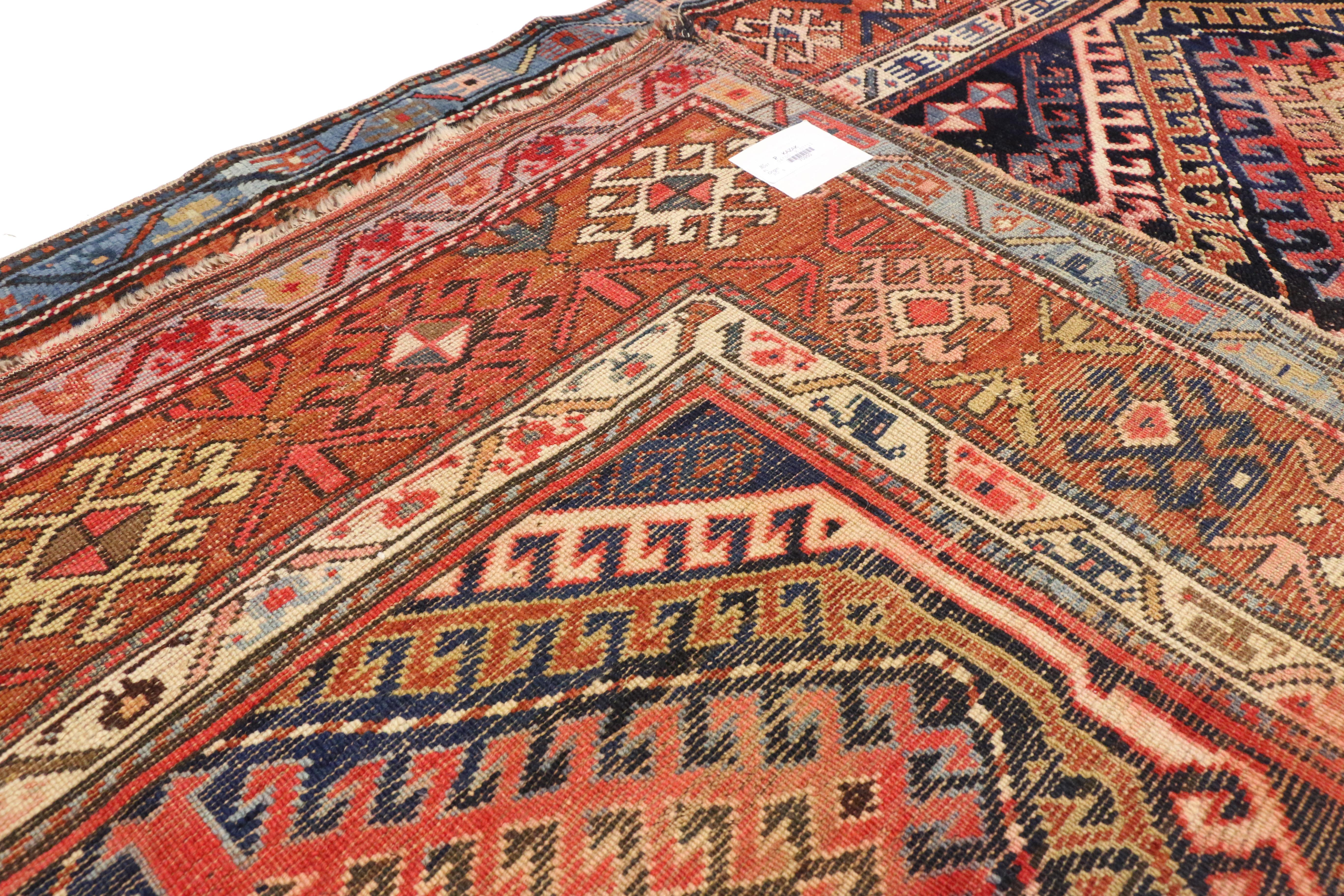 19th Century Rustic Tribal Style Antique Caucasian Bordjalou Kazak Rug, Wide Hallway Runner For Sale