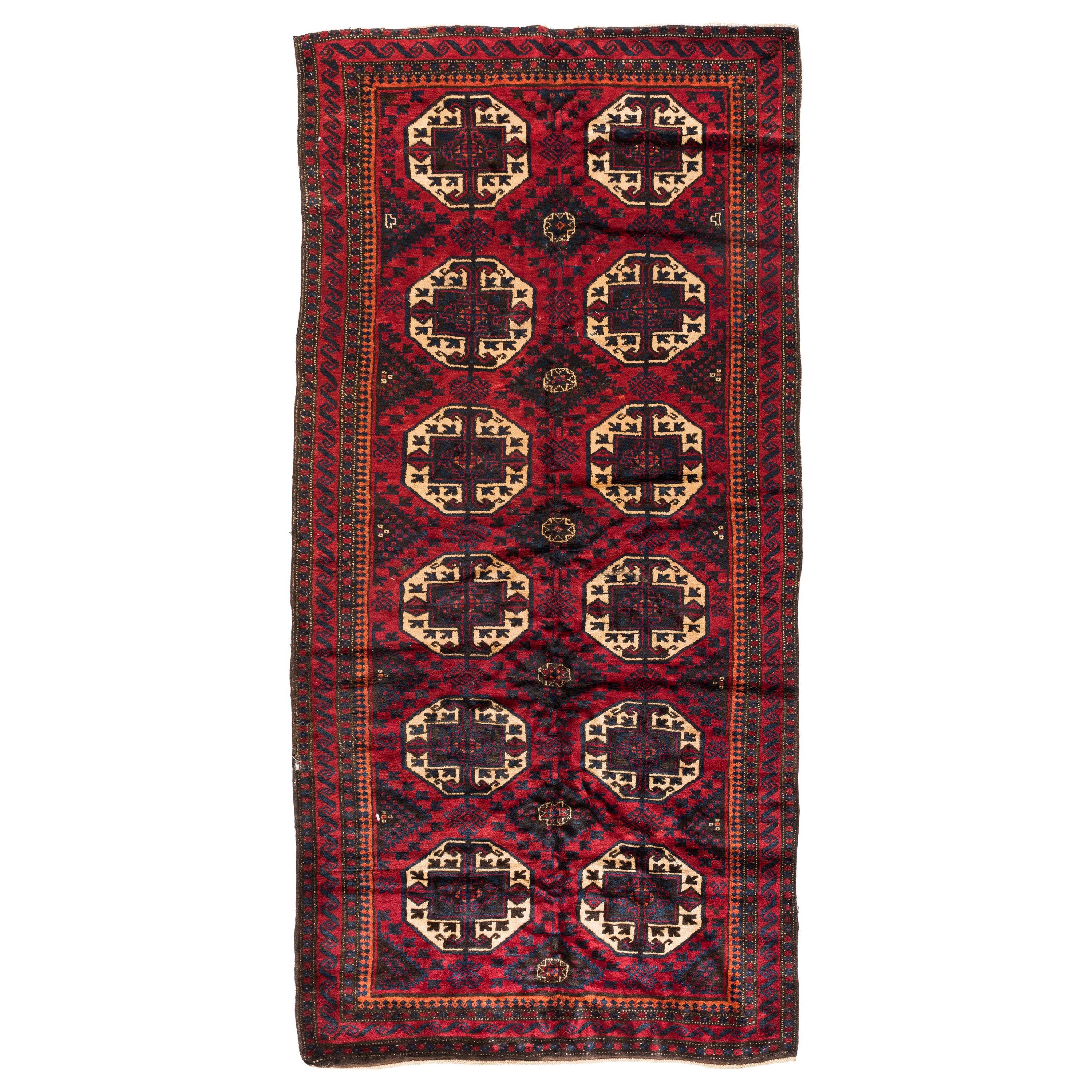 Antique Caucasian Burgundy Geometric Tribal Kazak Rug, c. 1940s