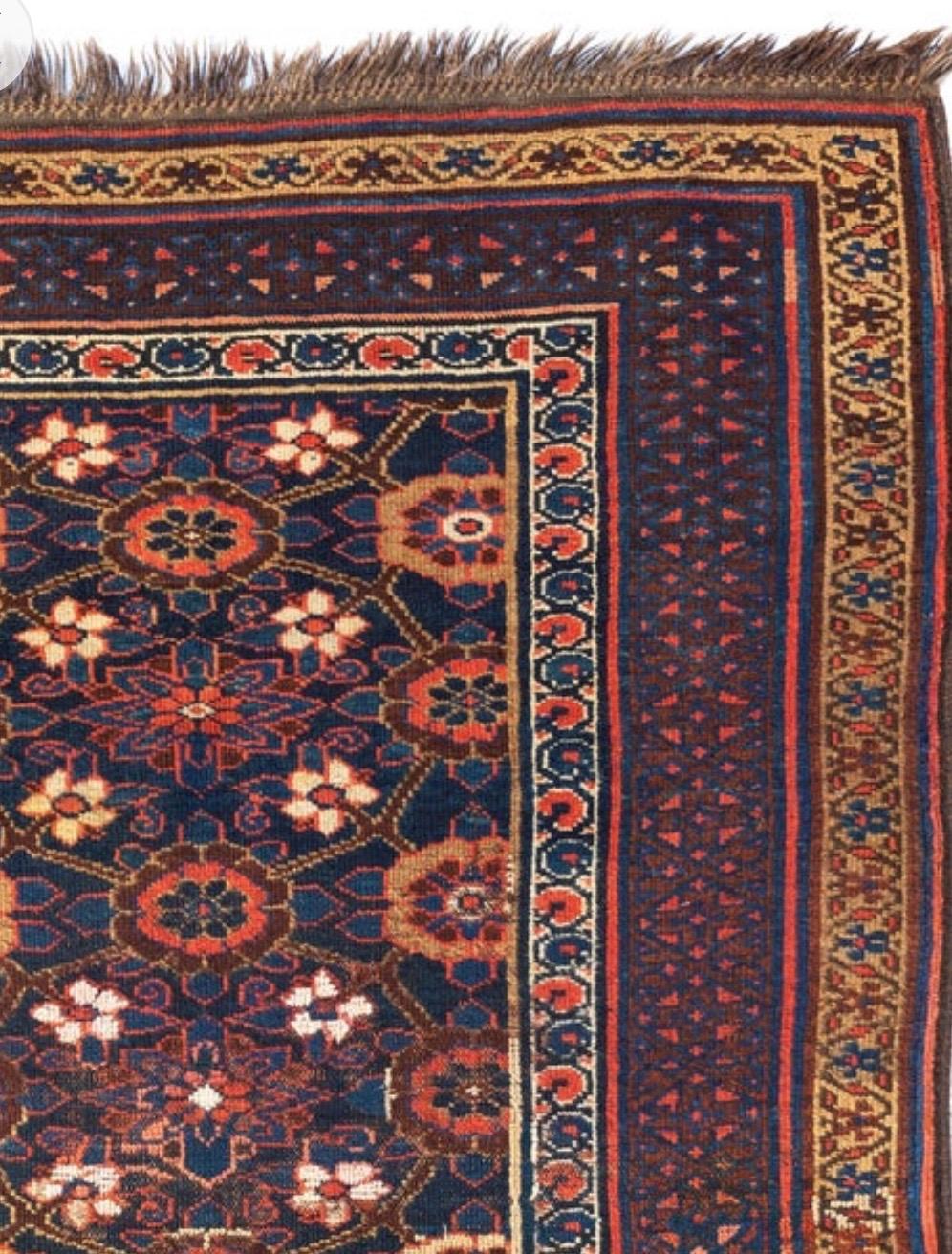 Tribal Antique Caucasian Burgundy Navy Blue and Gold Karabagh Rug, circa 1880-1900 For Sale