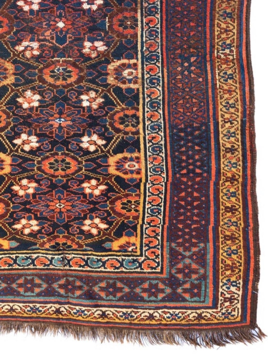 Hand-Woven Antique Caucasian Burgundy Navy Blue and Gold Karabagh Rug, circa 1880-1900 For Sale