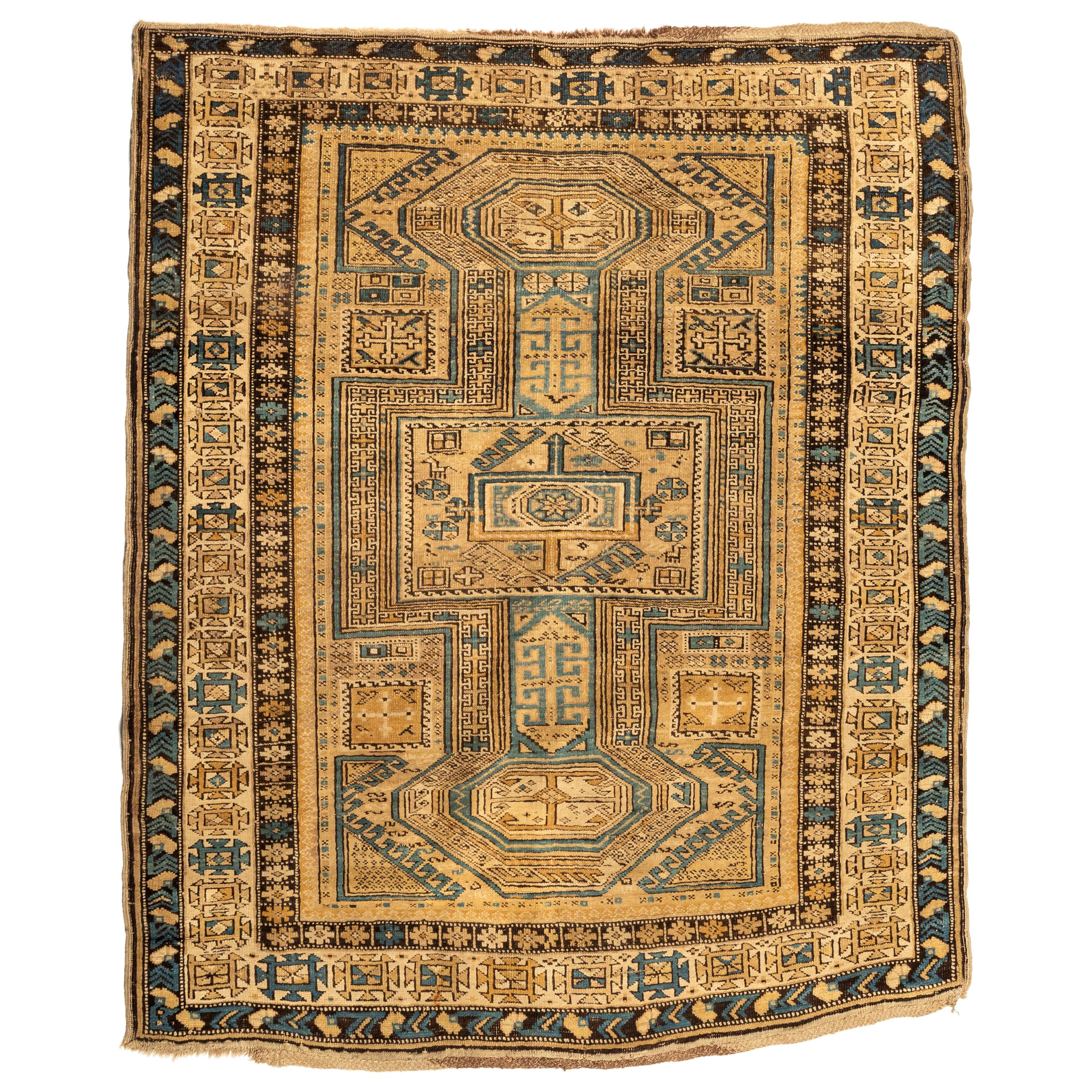 Antiker kaukasischer kabestanischer geometrischer Teppich:: ca. 1900-1910er Jahre