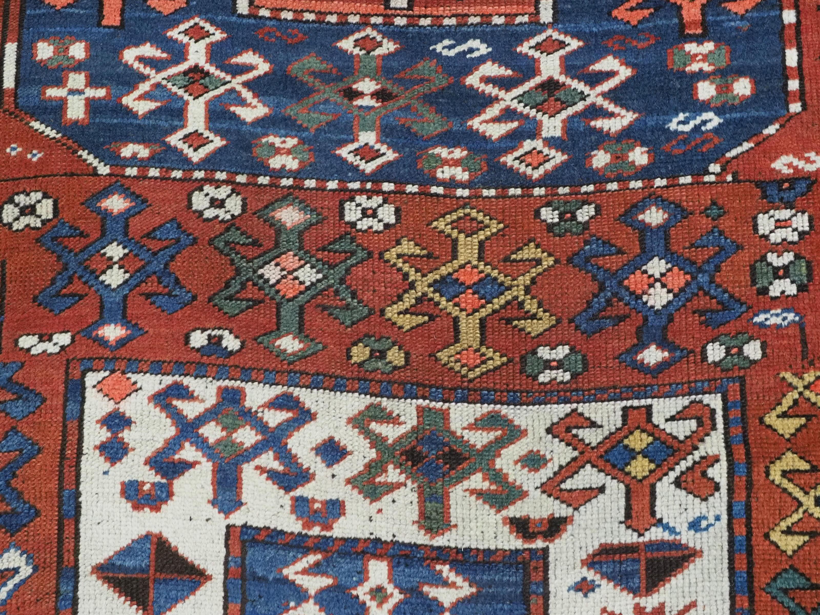 Antique Caucasian Chajli long rug with triple medallion design.  Circa 1880. For Sale 6