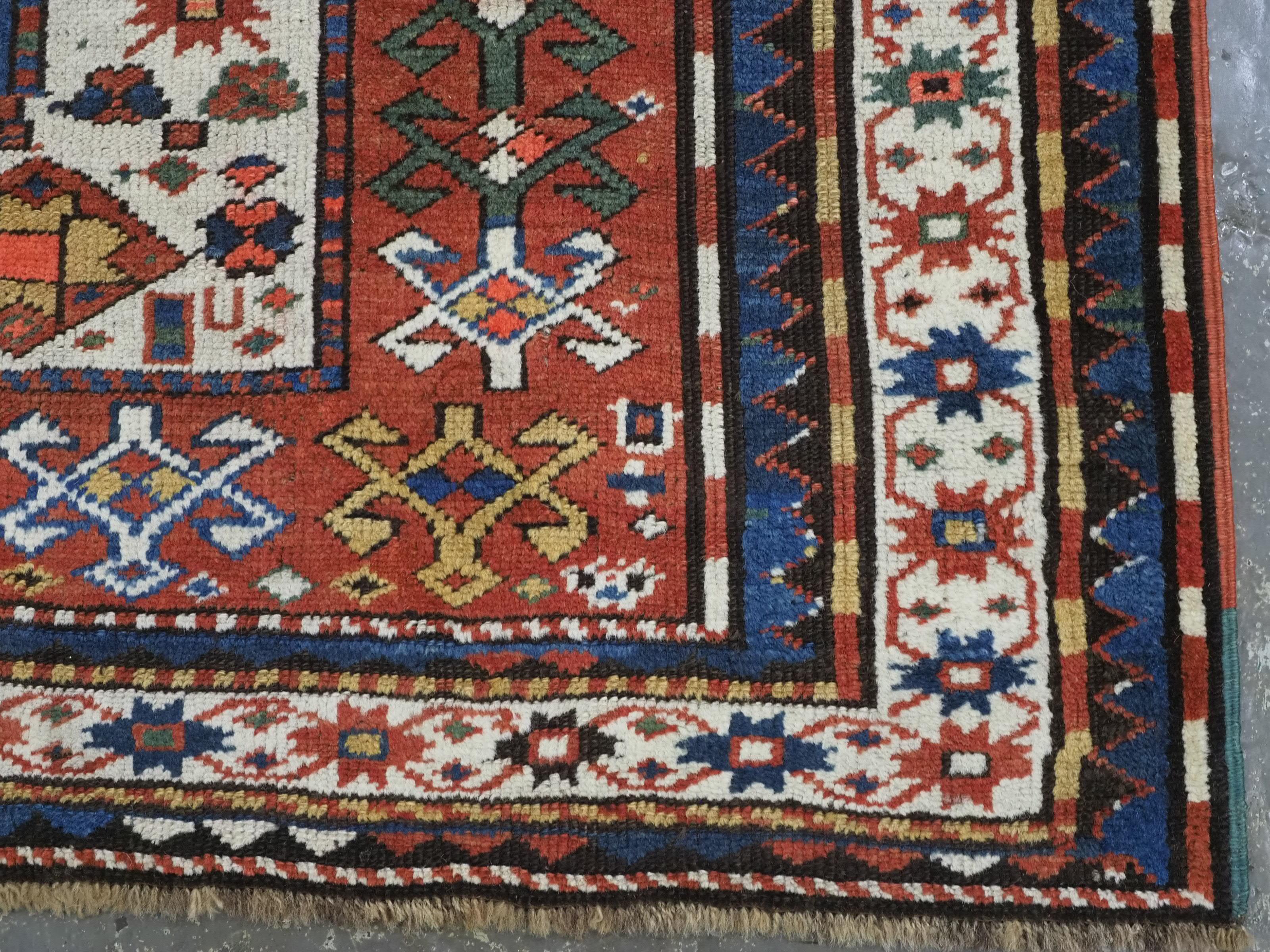 Antique Caucasian Chajli long rug with triple medallion design.  Circa 1880. For Sale 8