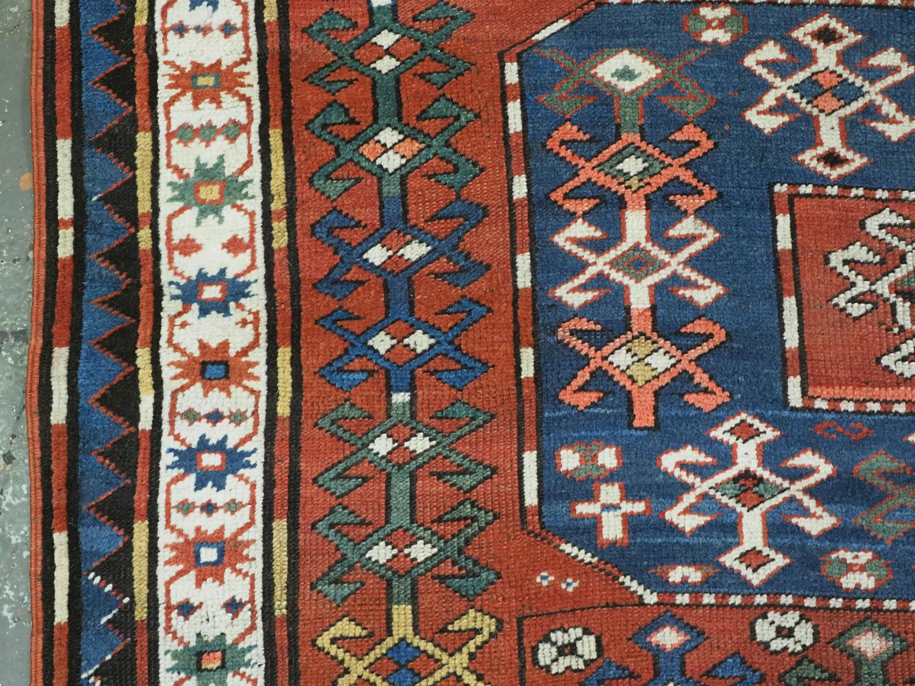 Antique Caucasian Chajli long rug with triple medallion design.  Circa 1880. For Sale 2