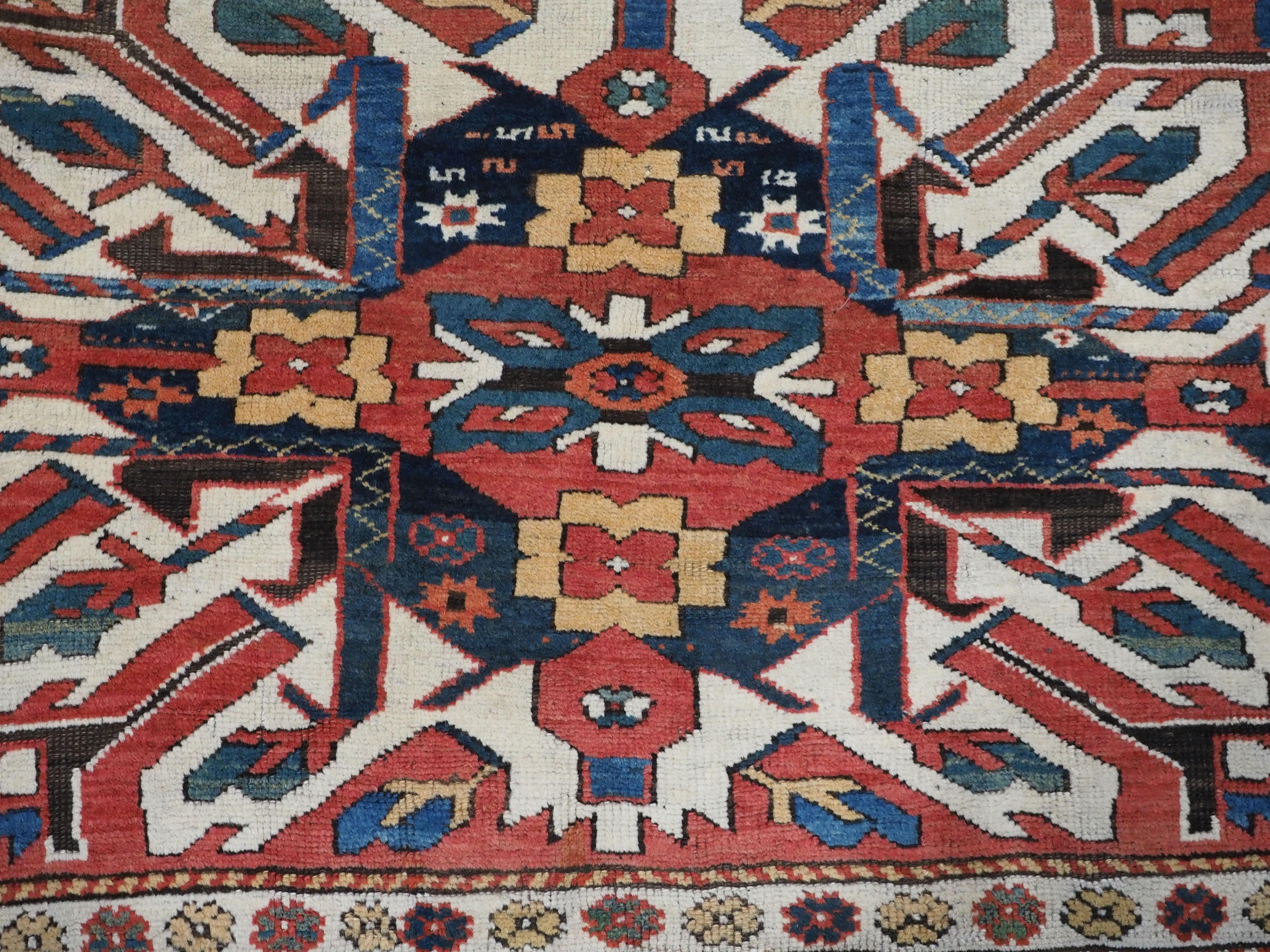 Antique Caucasian Chelaberd Kazak triple medallion rug, circa 1890. For Sale 7