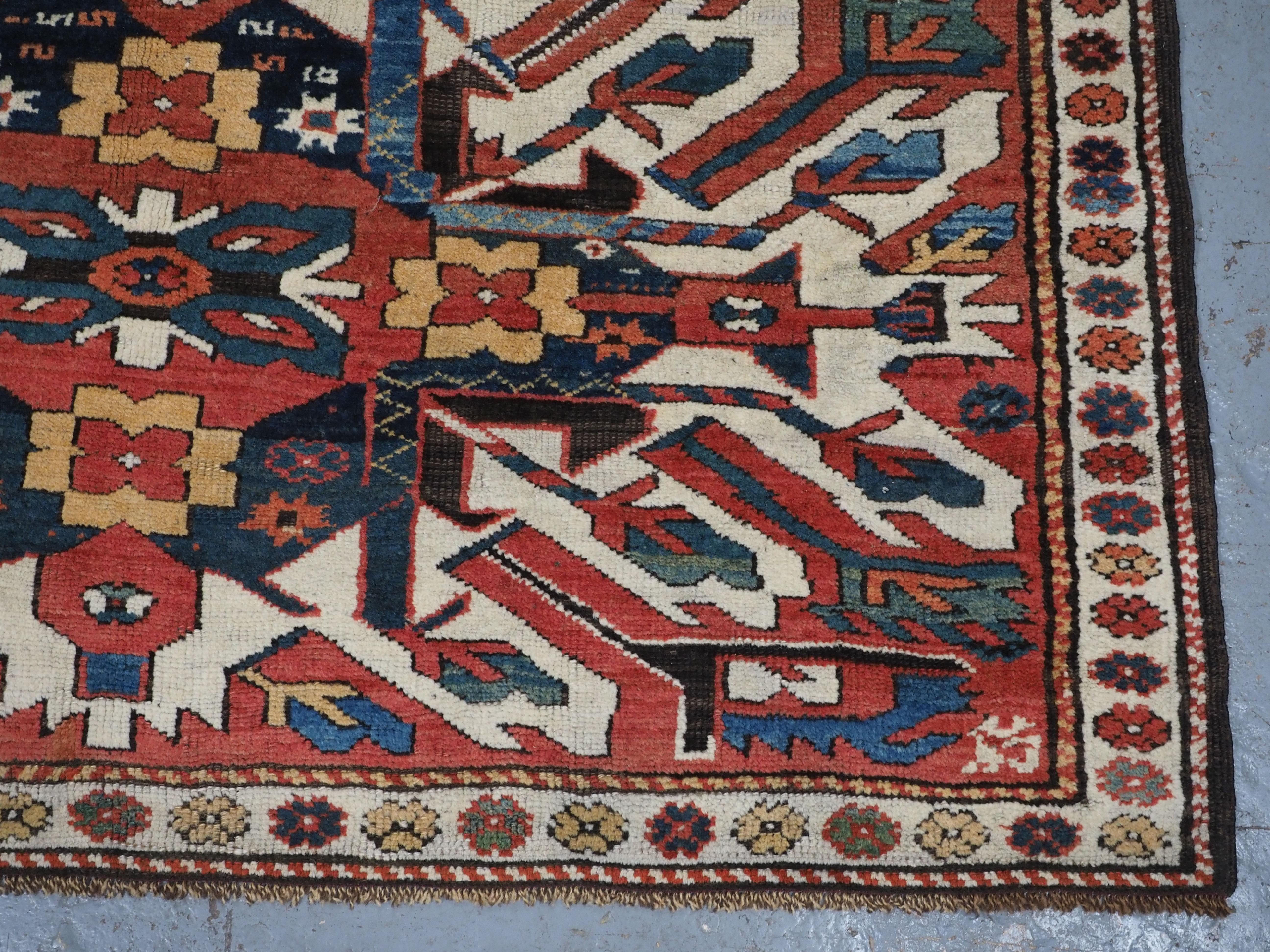 Antique Caucasian Chelaberd Kazak triple medallion rug, circa 1890. For Sale 9