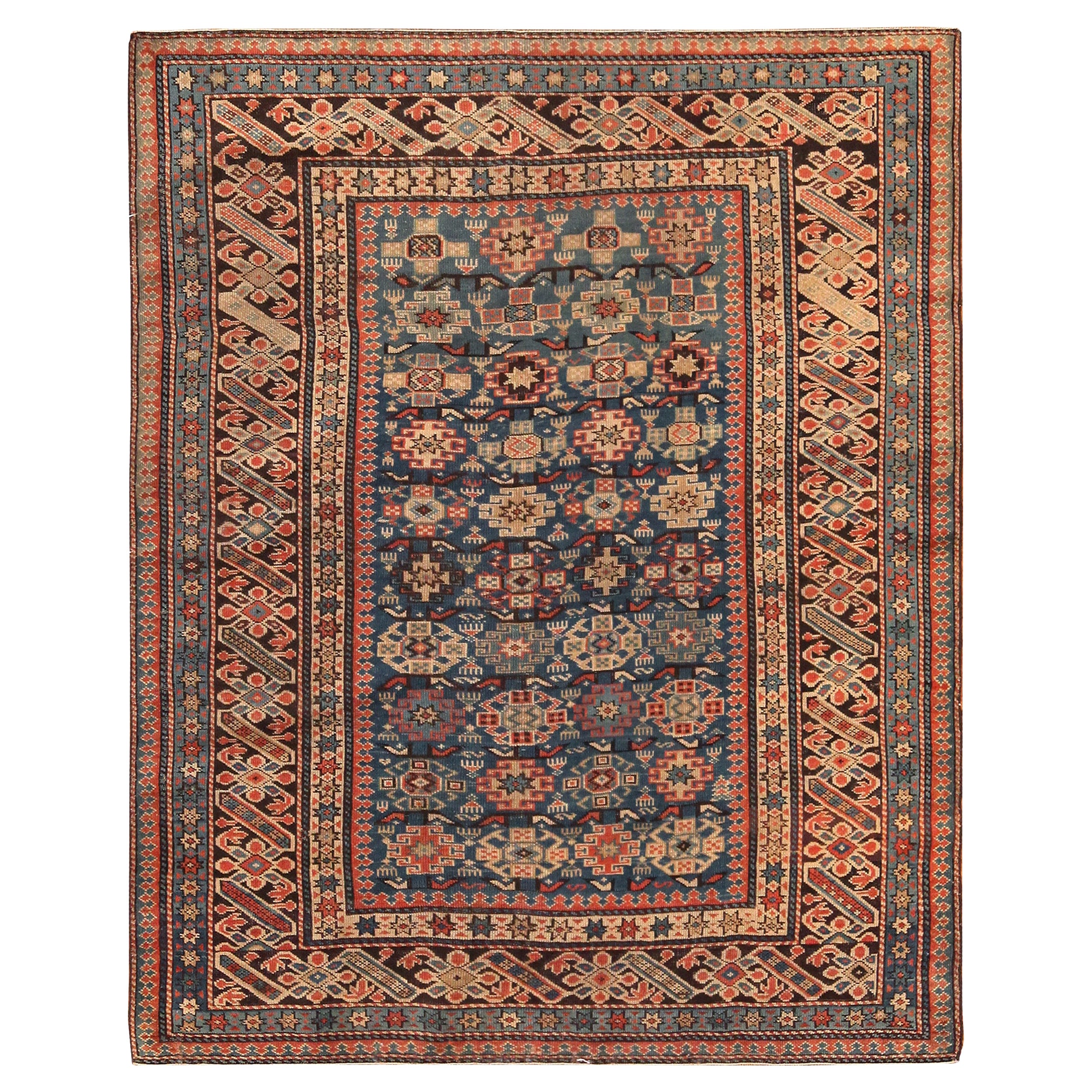 Tapis caucasien ancien Chi Chi. 4 pieds x 5 pieds 1 po
