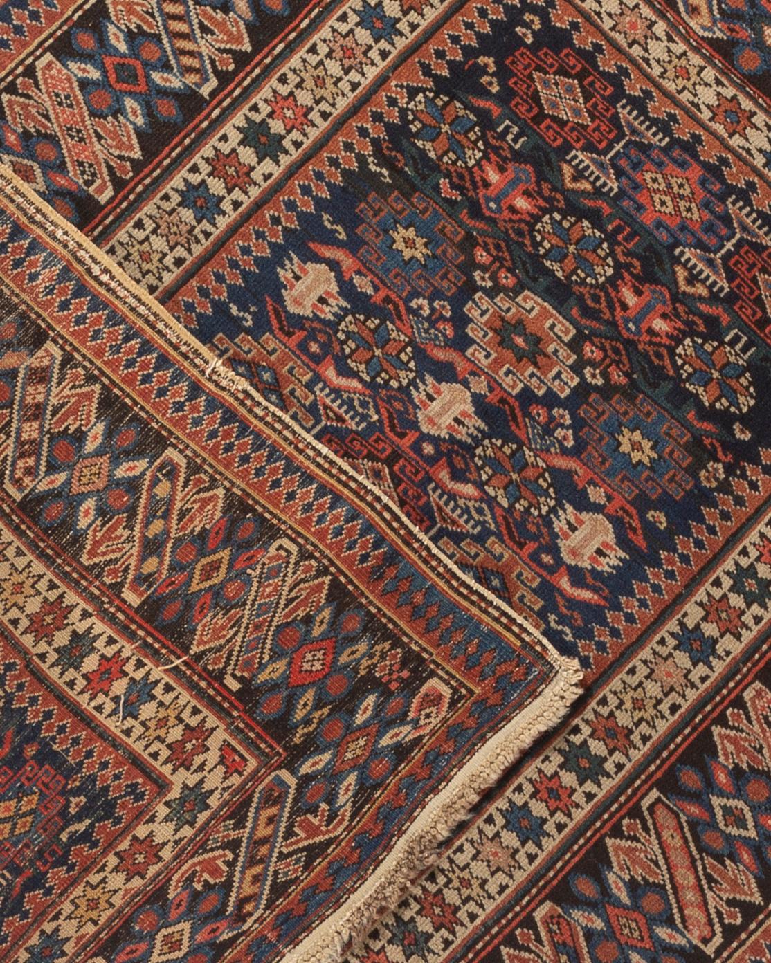 Tissé à la main Tapis Chichi caucasien ancien, vers 1880 en vente