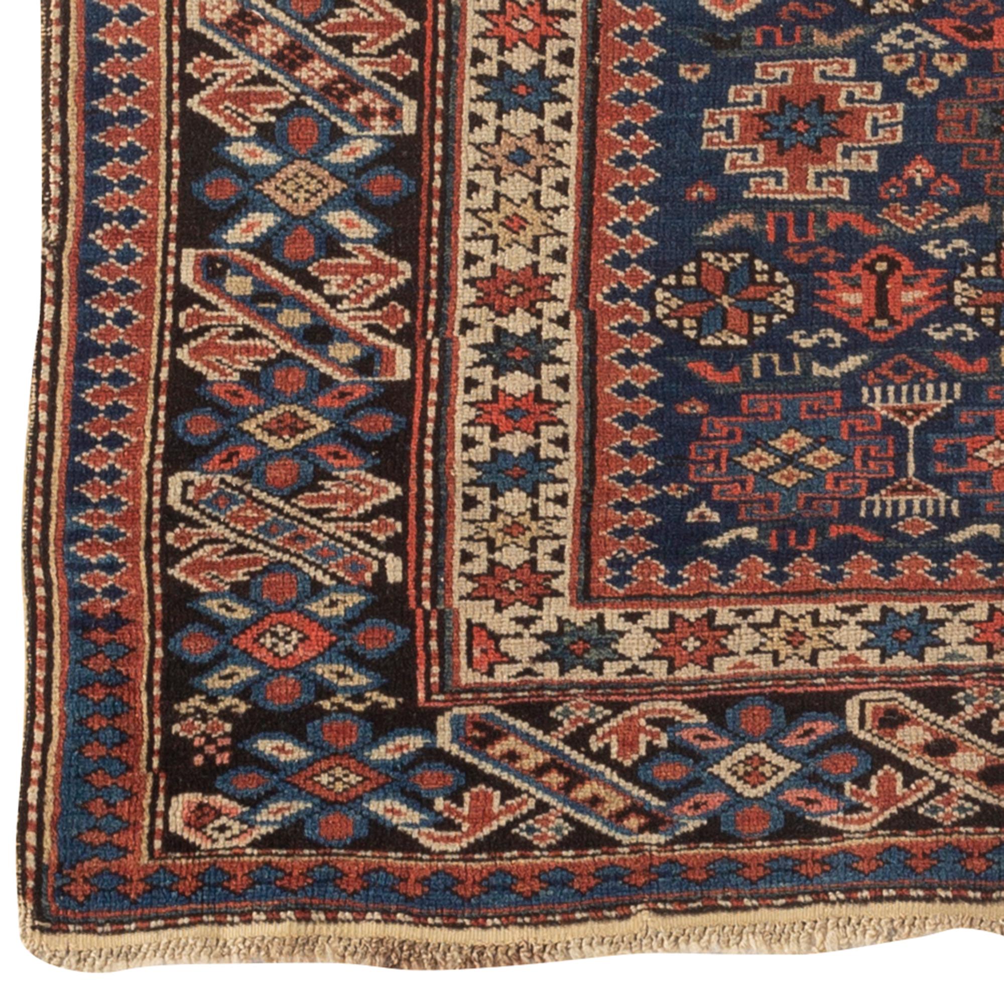 Wool Antique Caucasian Chichi Rug, circa 1880 For Sale