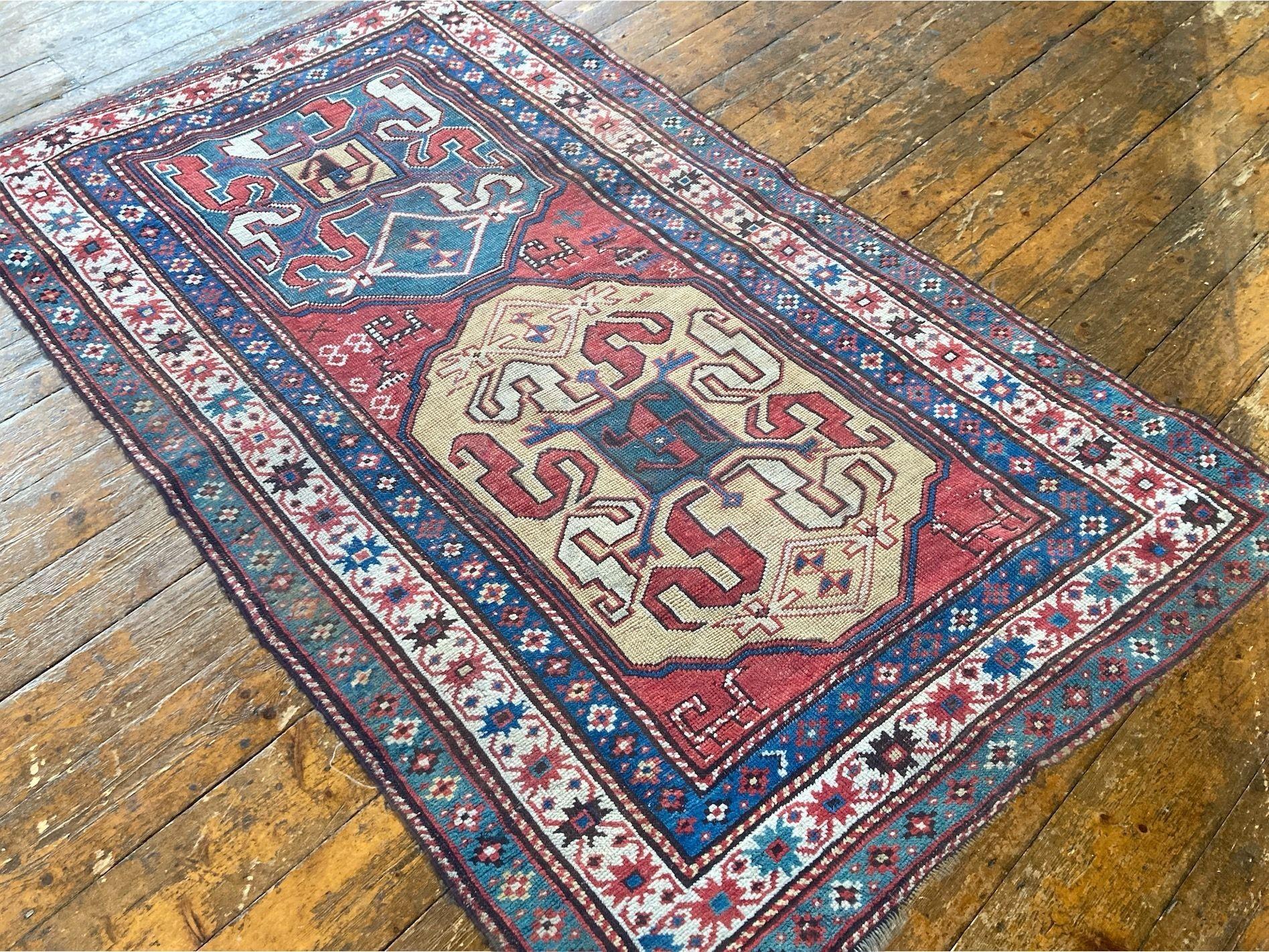 Alfombra antigua caucásica Chondoresk 1,94 m x 1,17 m Lana en venta