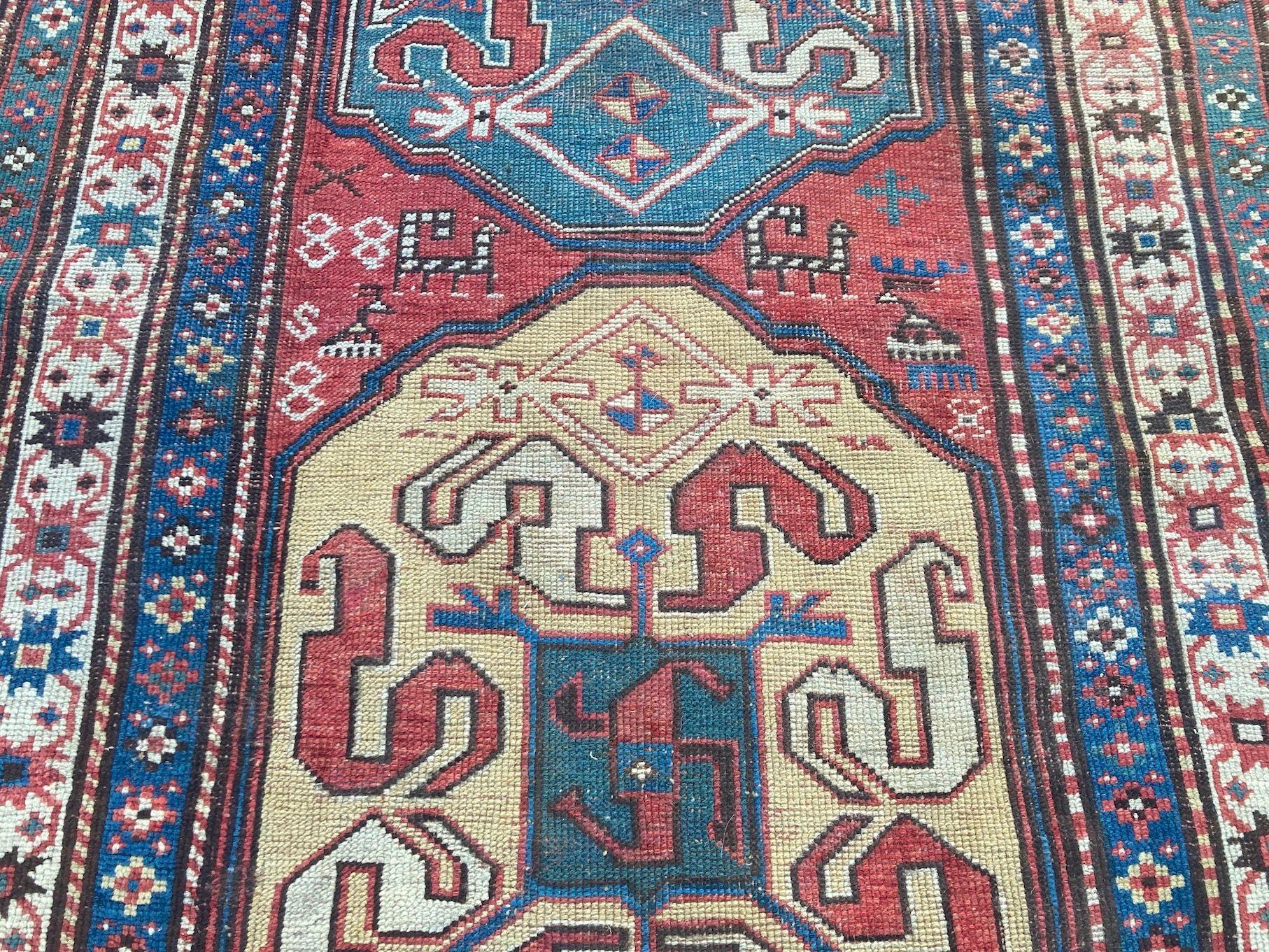 Alfombra antigua caucásica Chondoresk 1,94 m x 1,17 m en venta 2