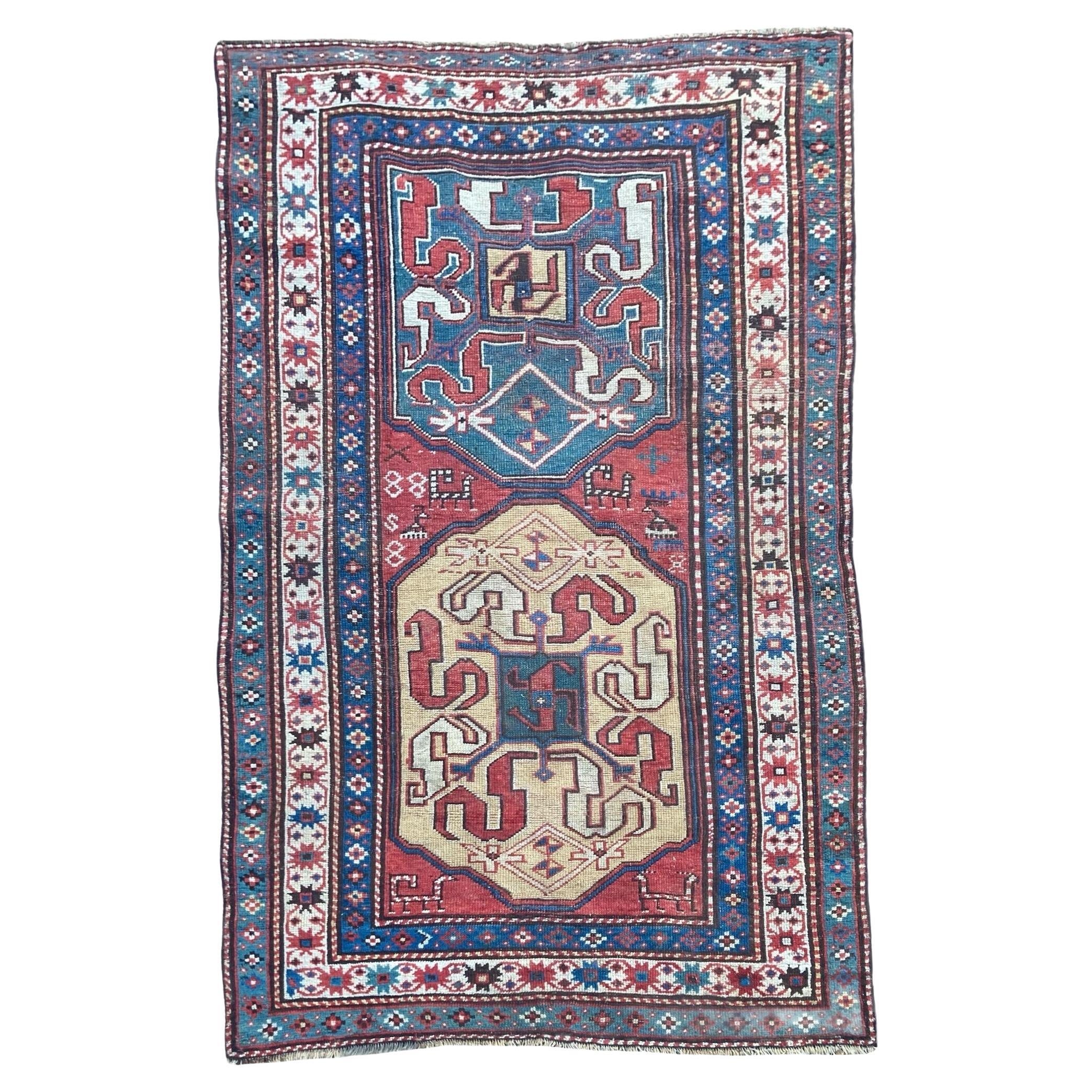 Alfombra antigua caucásica Chondoresk 1,94 m x 1,17 m en venta