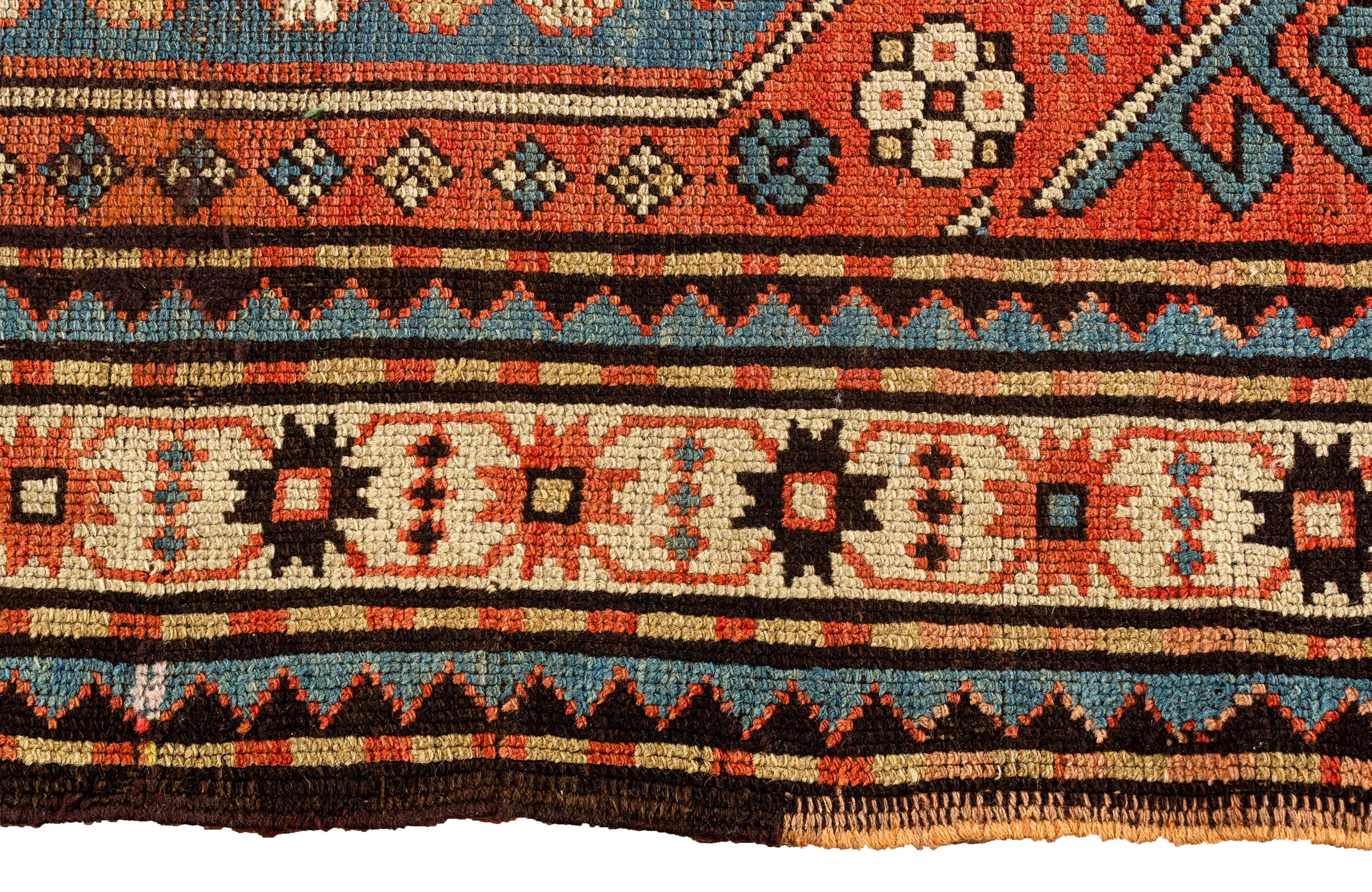Hand-Woven Antique Caucasian Cloudband Kazak Rug, circa 1880