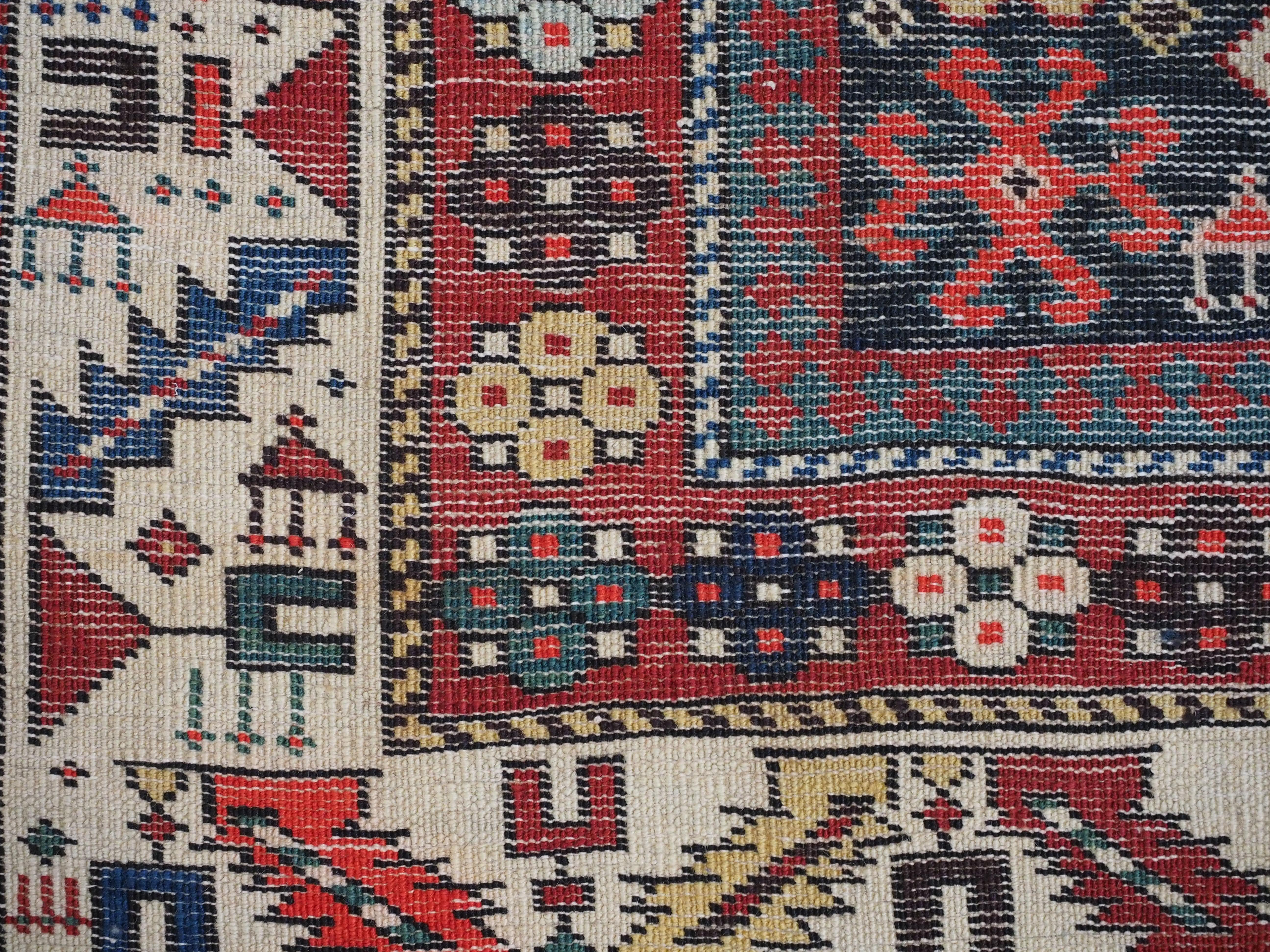 Antique Caucasian Dagestan long rug with hooked medallion design.  Circa 1890. For Sale 7