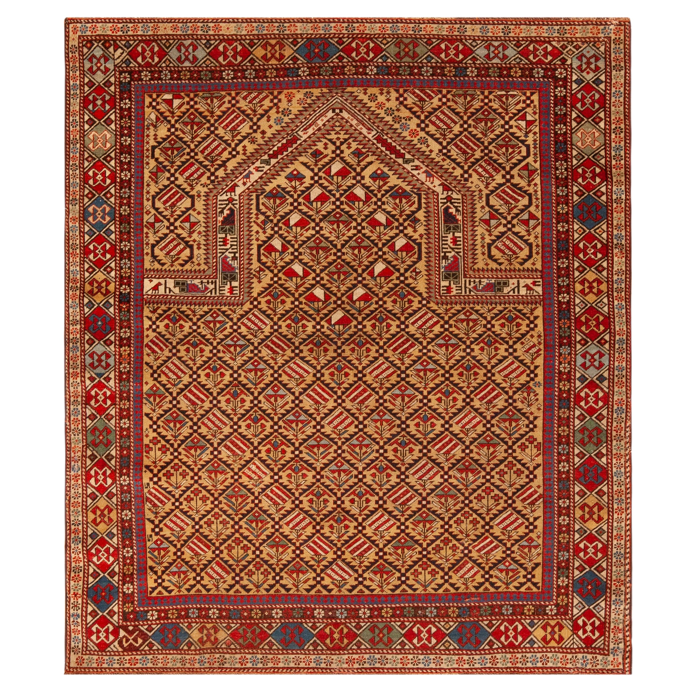 Antiker kaukasischer Dagestan-Gebetteppich. Größe: 5 ft x 4 ft 5in