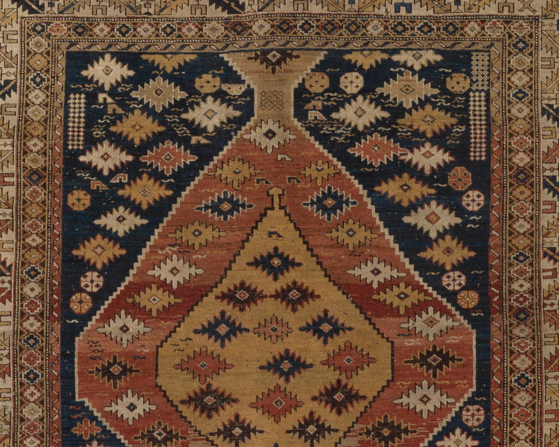Hand-Woven Antique Caucasian Dagestan Rug, circa 1880 4' x 4'5 For Sale