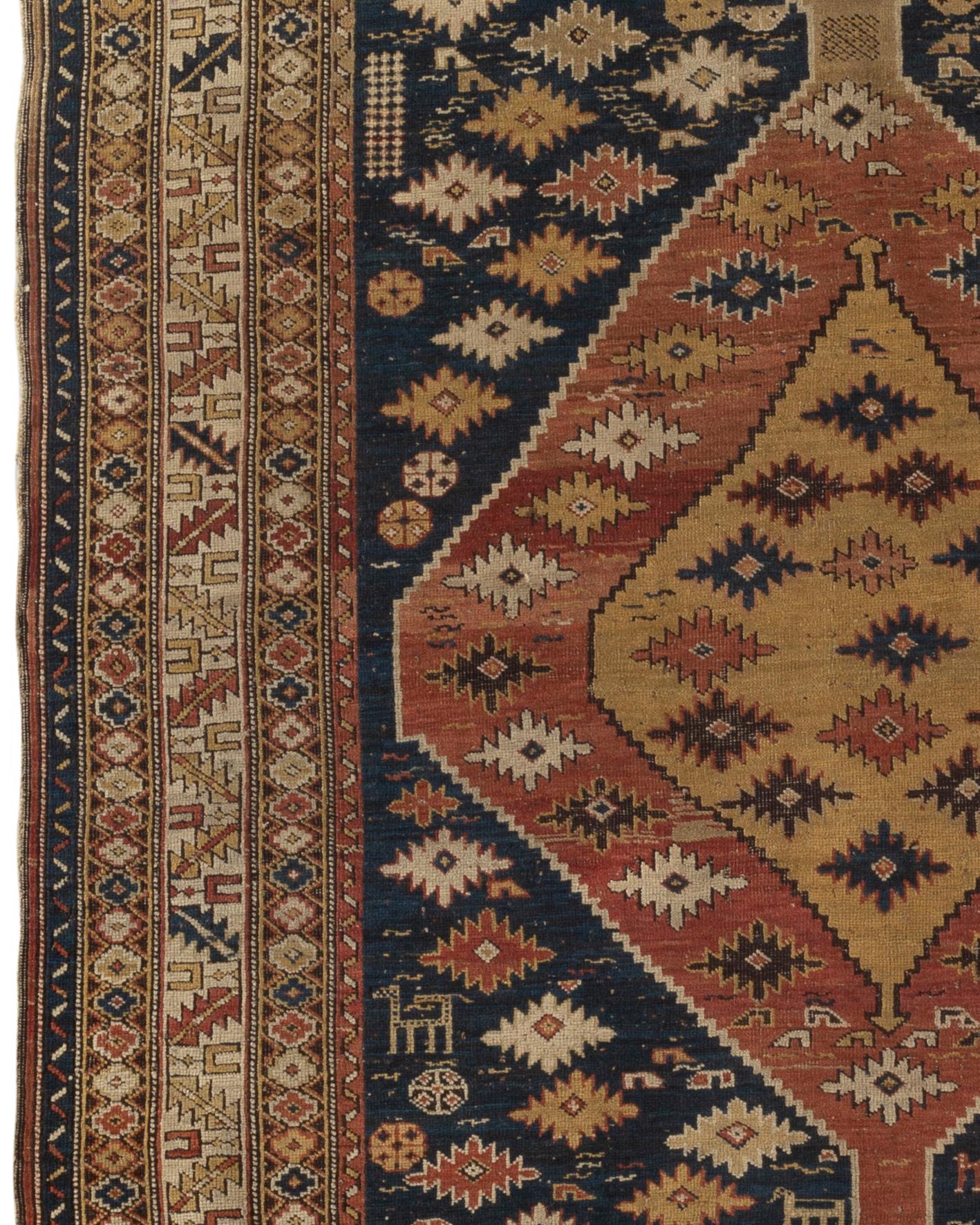 19th Century Antique Caucasian Dagestan Rug, circa 1880 4' x 4'5 For Sale