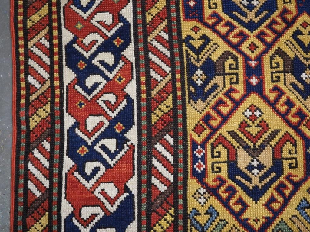 Caucasien Ancien tapis Dagestan du Caucase avec motif de treillis, vers 1890 en vente