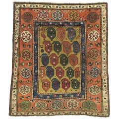 Antique Caucasian Dagestan Square Rug with Modern Rustic Arts & Crafts Style