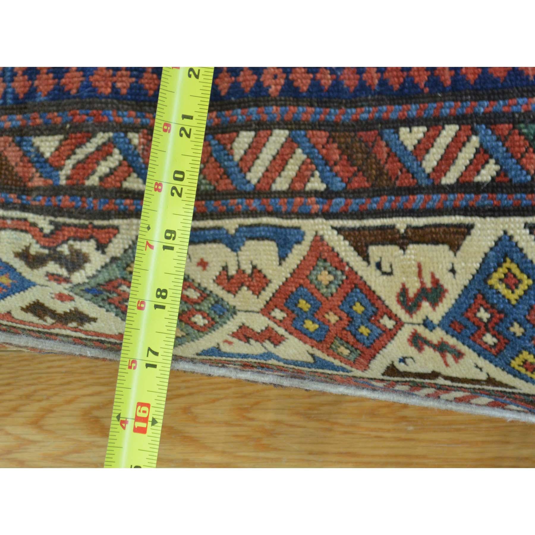 Medieval Antique Caucasian Dagestan Vegetable Dyes Wide Runner Rug, 4'0