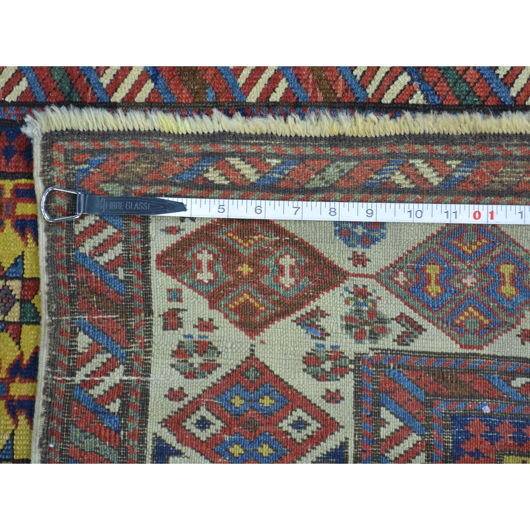 Hand-Knotted Antique Caucasian Dagestan Vegetable Dyes Wide Runner Rug, 4'0