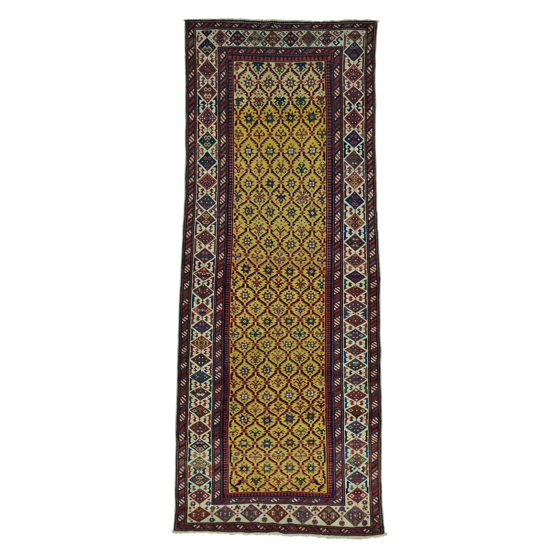 Antique Caucasian Dagestan Vegetable Dyes Wide Runner Rug, 4'0" x 9'10"