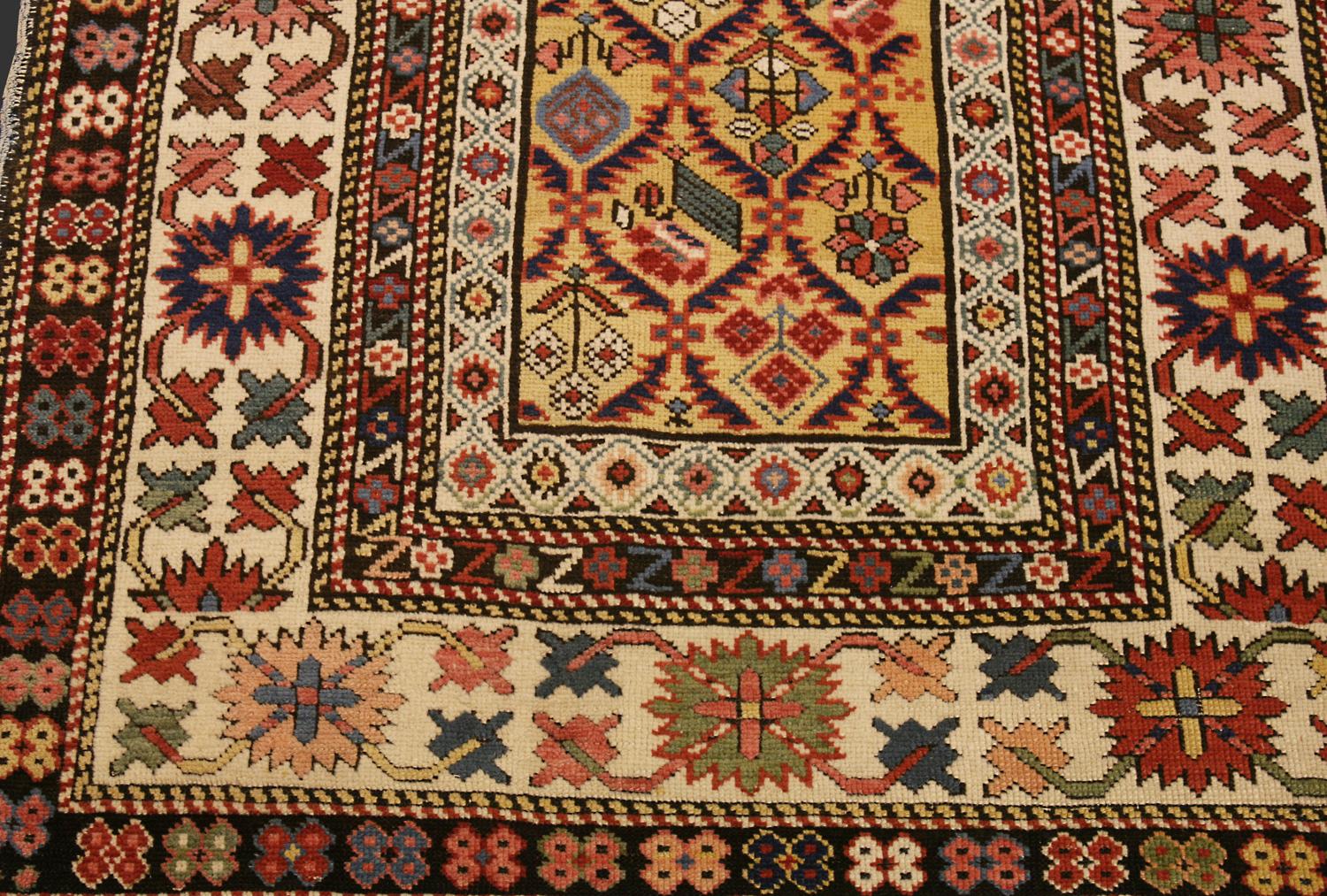 Hand-Knotted Antique Caucasian Daghestan Abstract Crab Design Rug 3' 2
