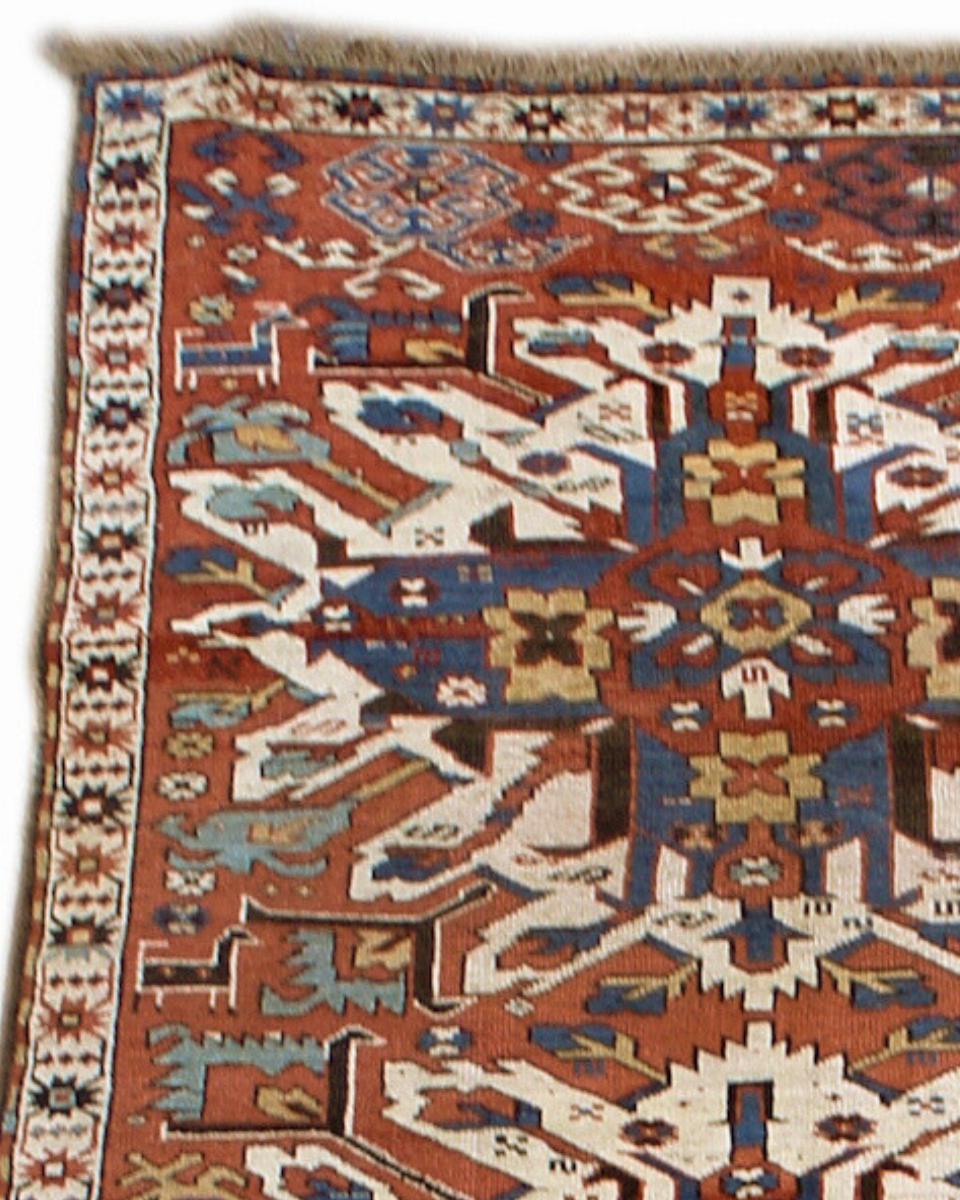 Hand-Knotted Antique Caucasian Eagle Karabagh Rug, 19th Century For Sale