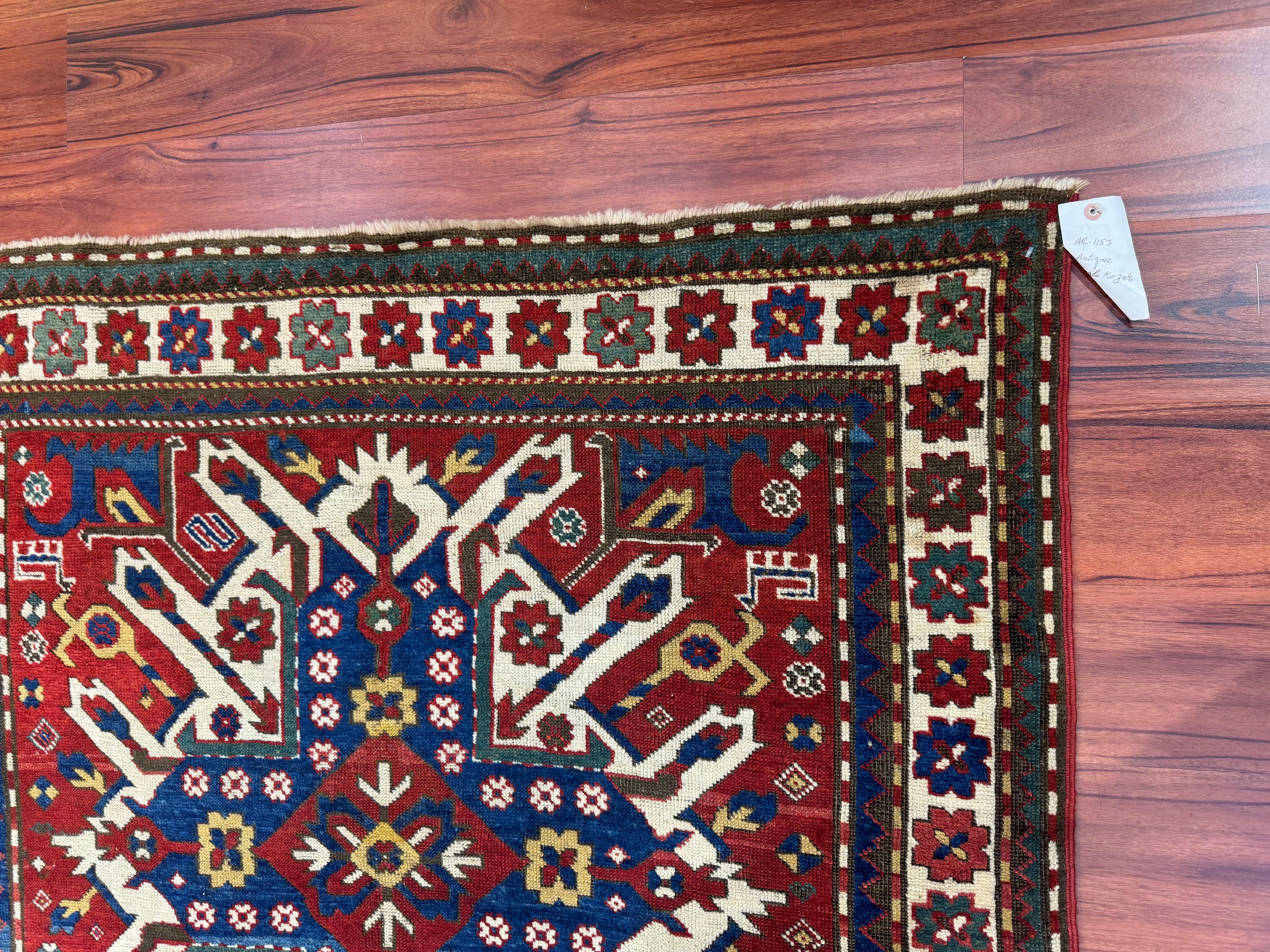 Antique Caucasian Eagle Kazak Rug For Sale 4