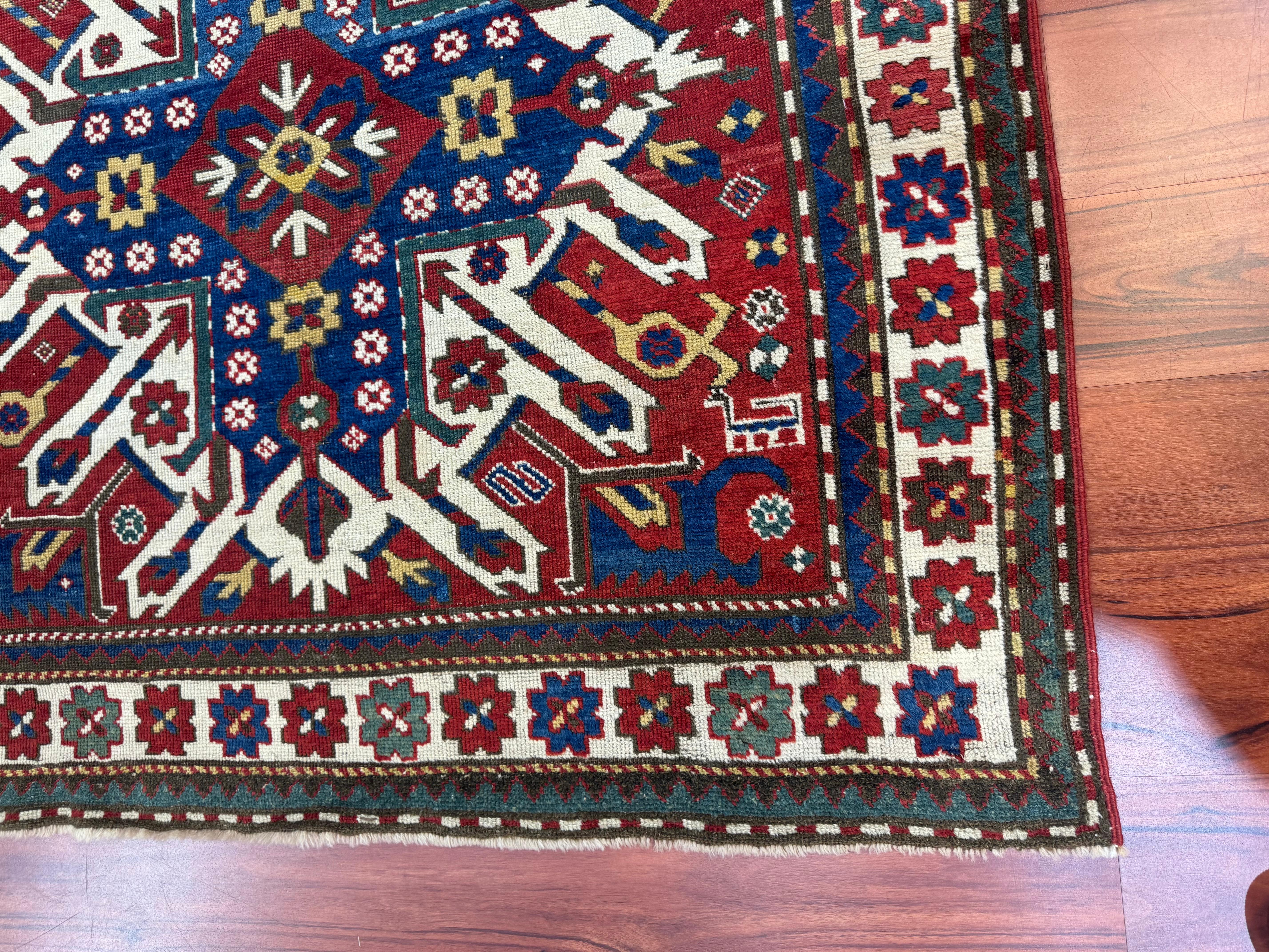 19th Century Antique Caucasian Eagle Kazak Rug For Sale