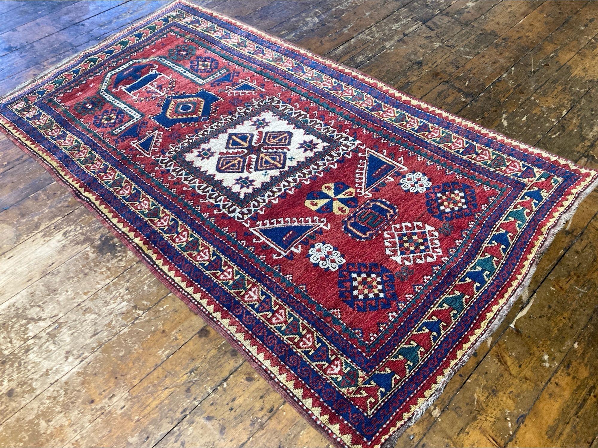 Wool Antique Caucasian Fachralo Kazak Prayer Rug 2.48m x 1.30m For Sale