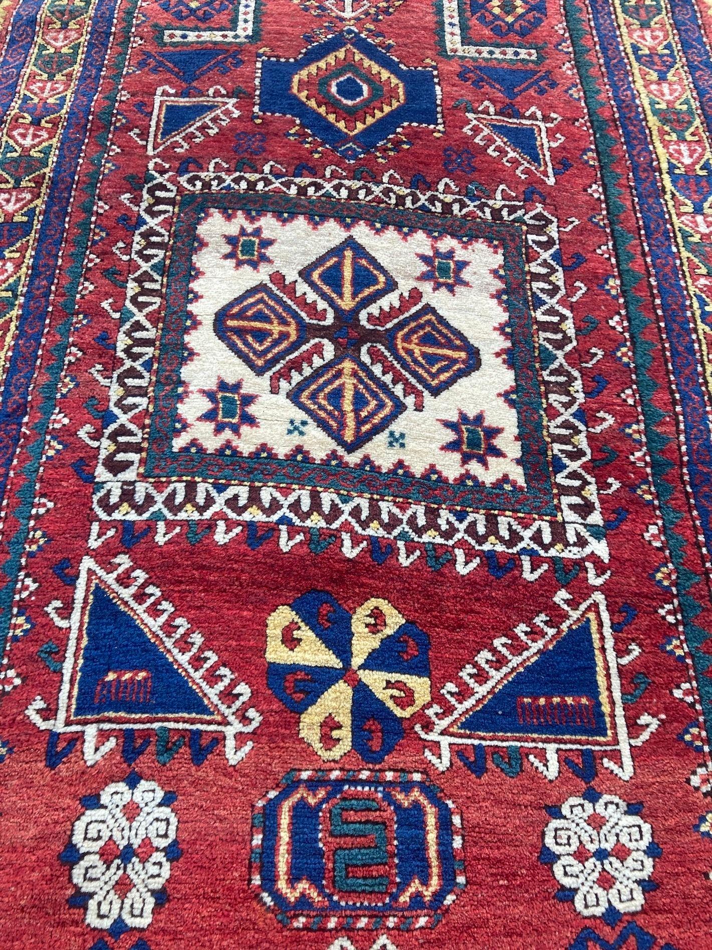 Antique Caucasian Fachralo Kazak Prayer Rug 2.48m x 1.30m For Sale 2