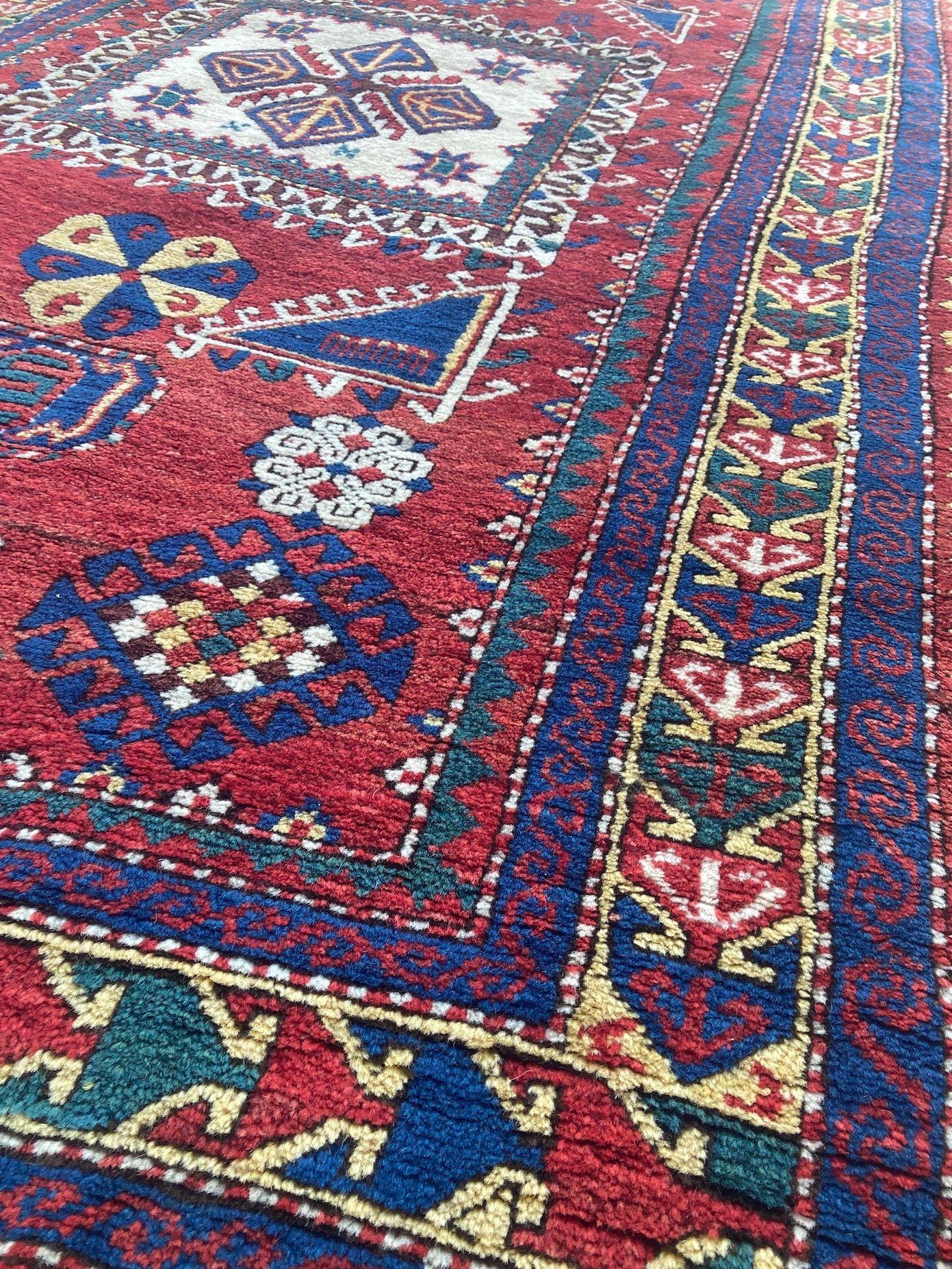 Antiker kaukasischer Fachralo Kazak-Gebetteppich aus Fachralo 2,48 m x 1,30 m im Angebot 3