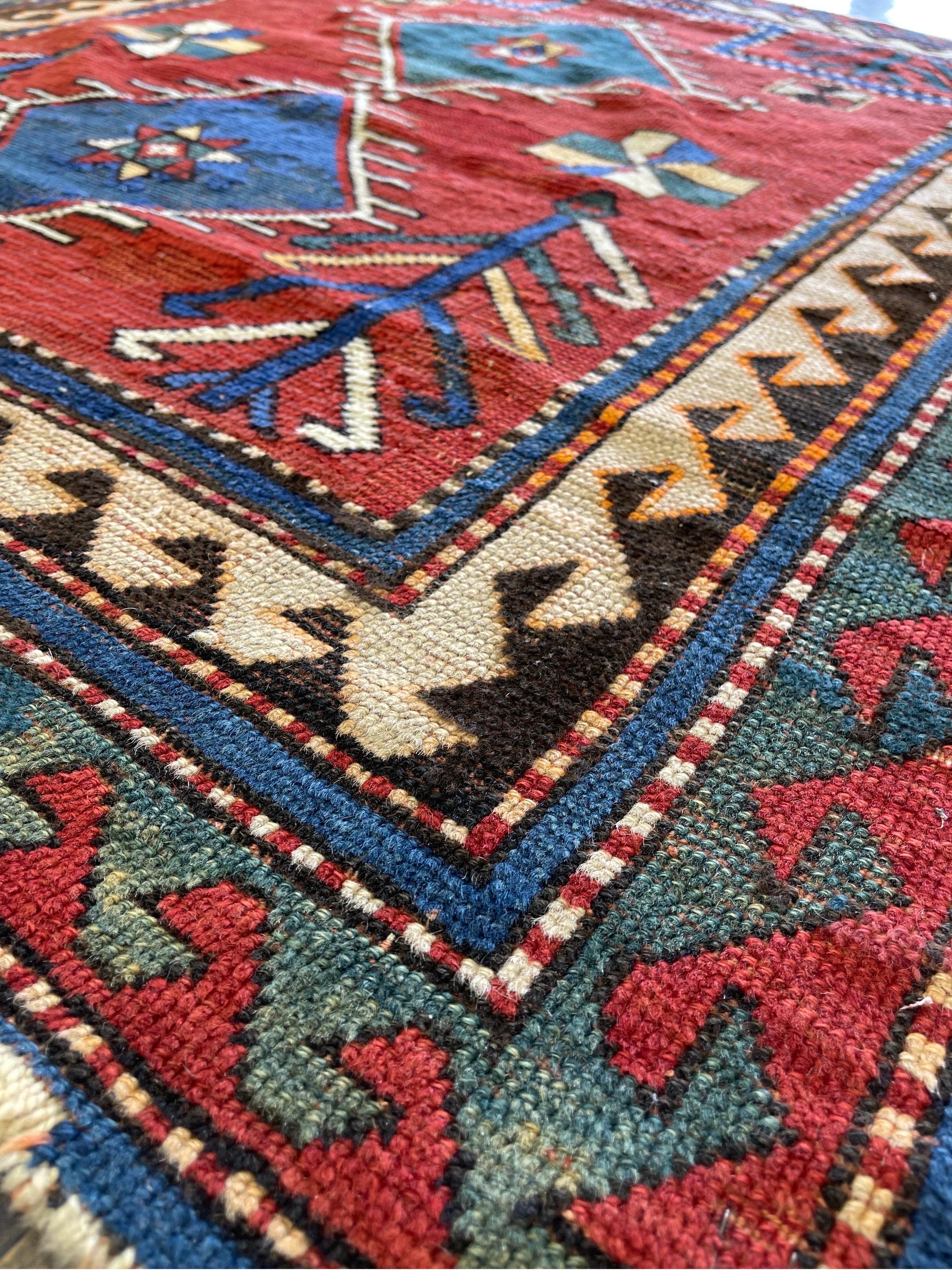 Wool Antique Caucasian Fachralo Kazak Rug circa 1900 For Sale