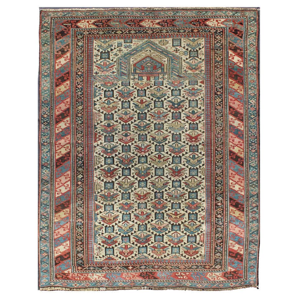 Antique Caucasian Shirvan Rug with All-Over Blossom Pattern and Vibrant ...