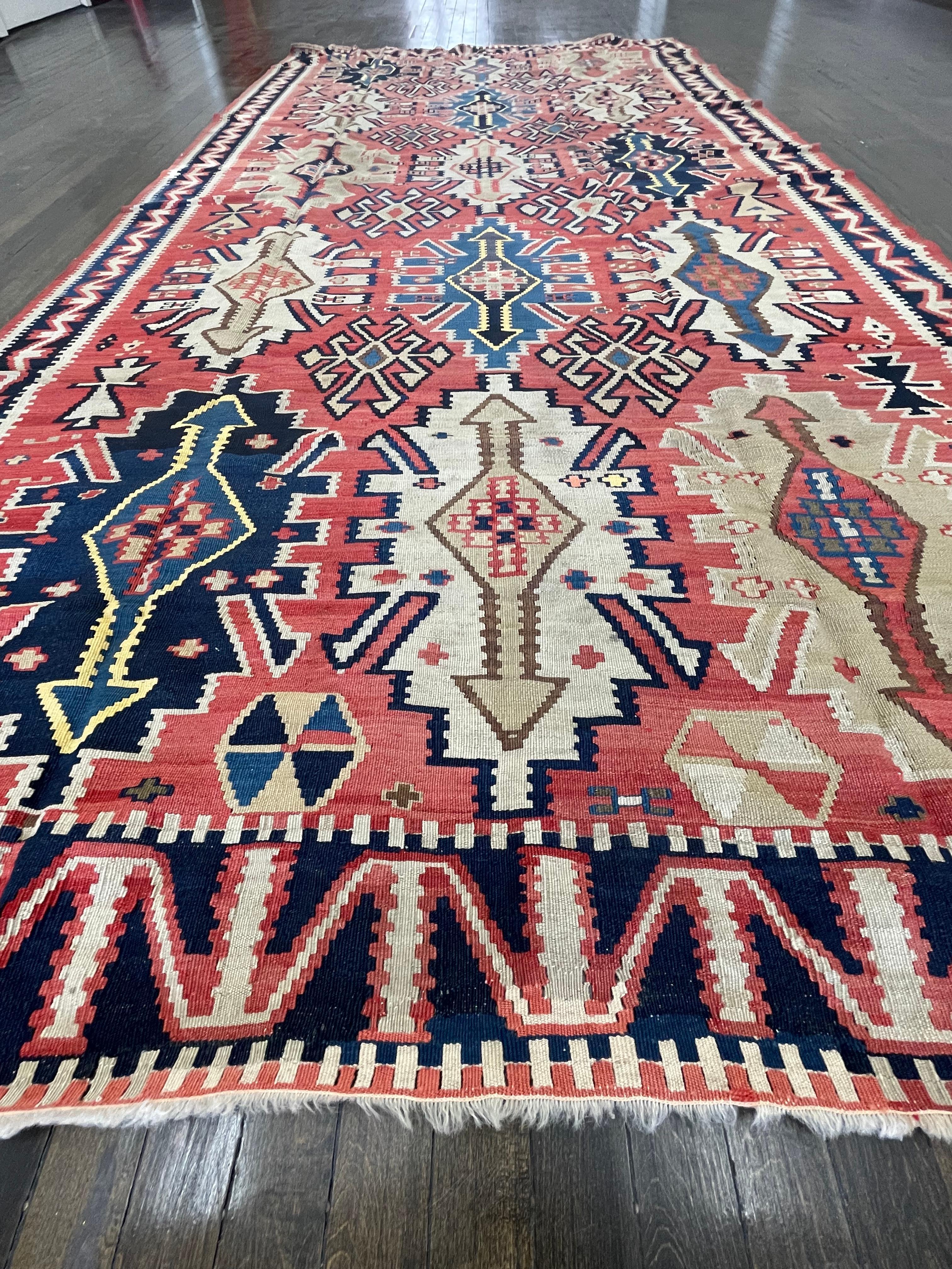Kazak Antique Caucasian Flatweave Kilim, Circa 1900 For Sale