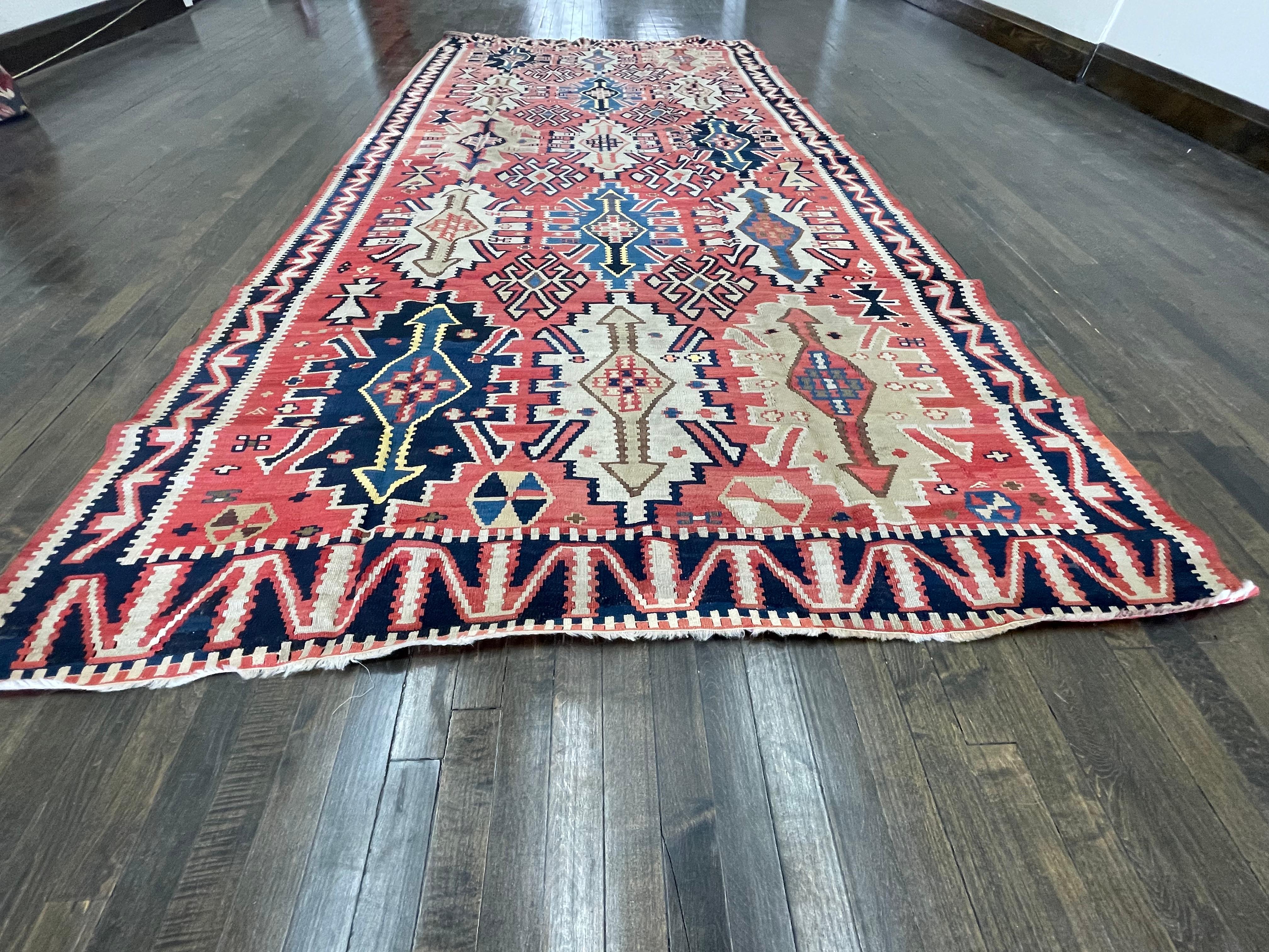 Hand-Knotted Antique Caucasian Flatweave Kilim, Circa 1900 For Sale