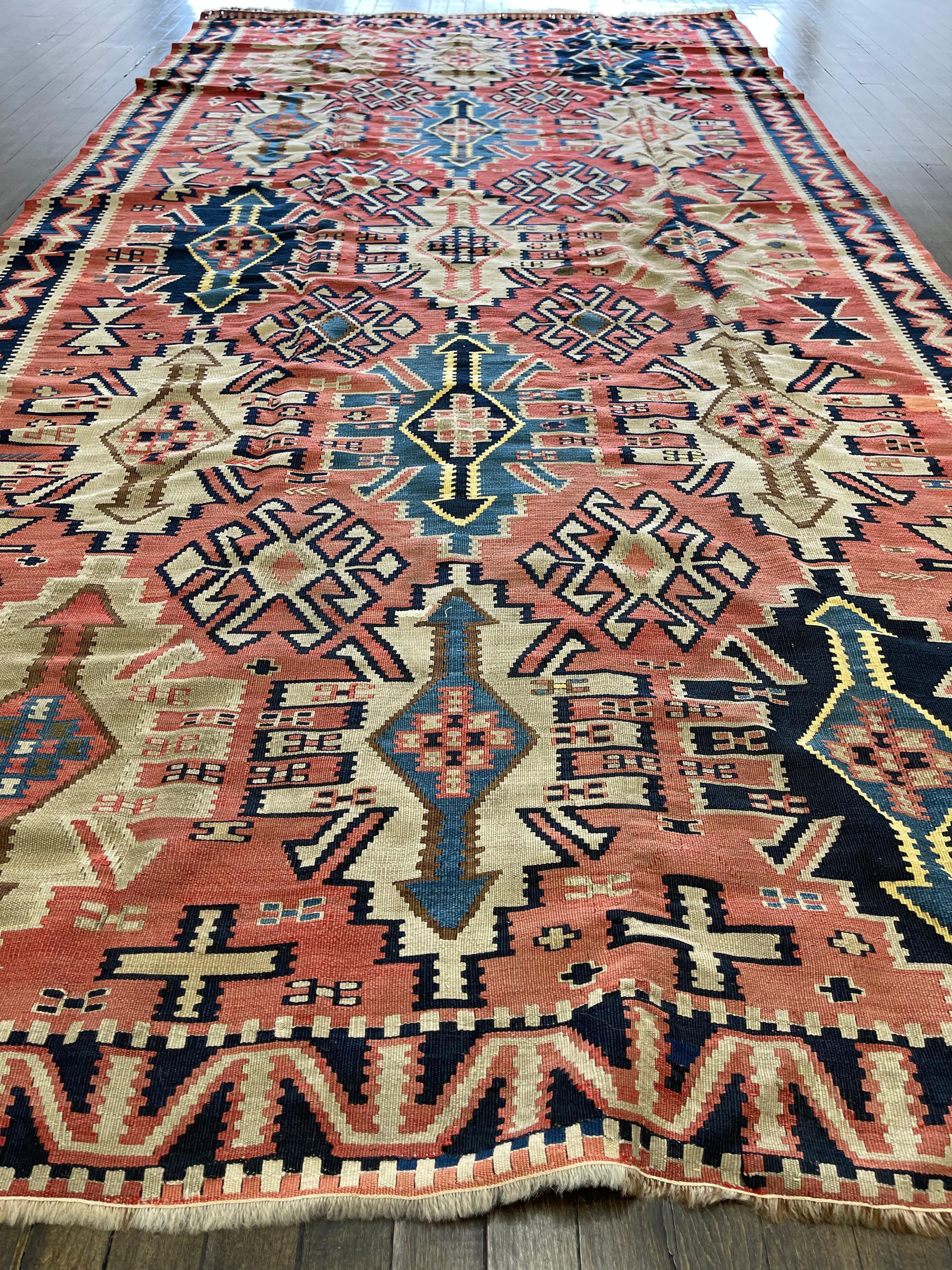Antique Caucasian Flatweave Kilim, Circa 1900 In Good Condition For Sale In Morton Grove, IL