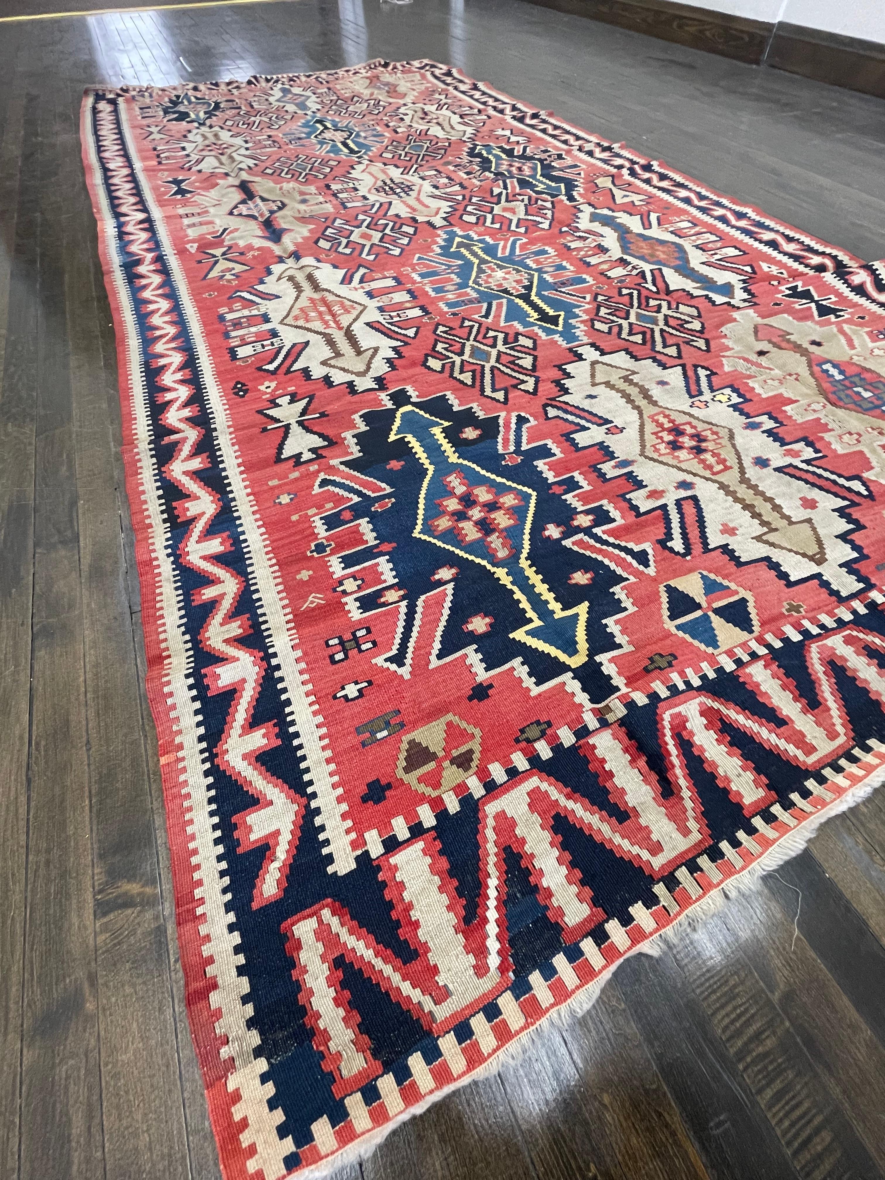 Early 20th Century Antique Caucasian Flatweave Kilim, Circa 1900 For Sale