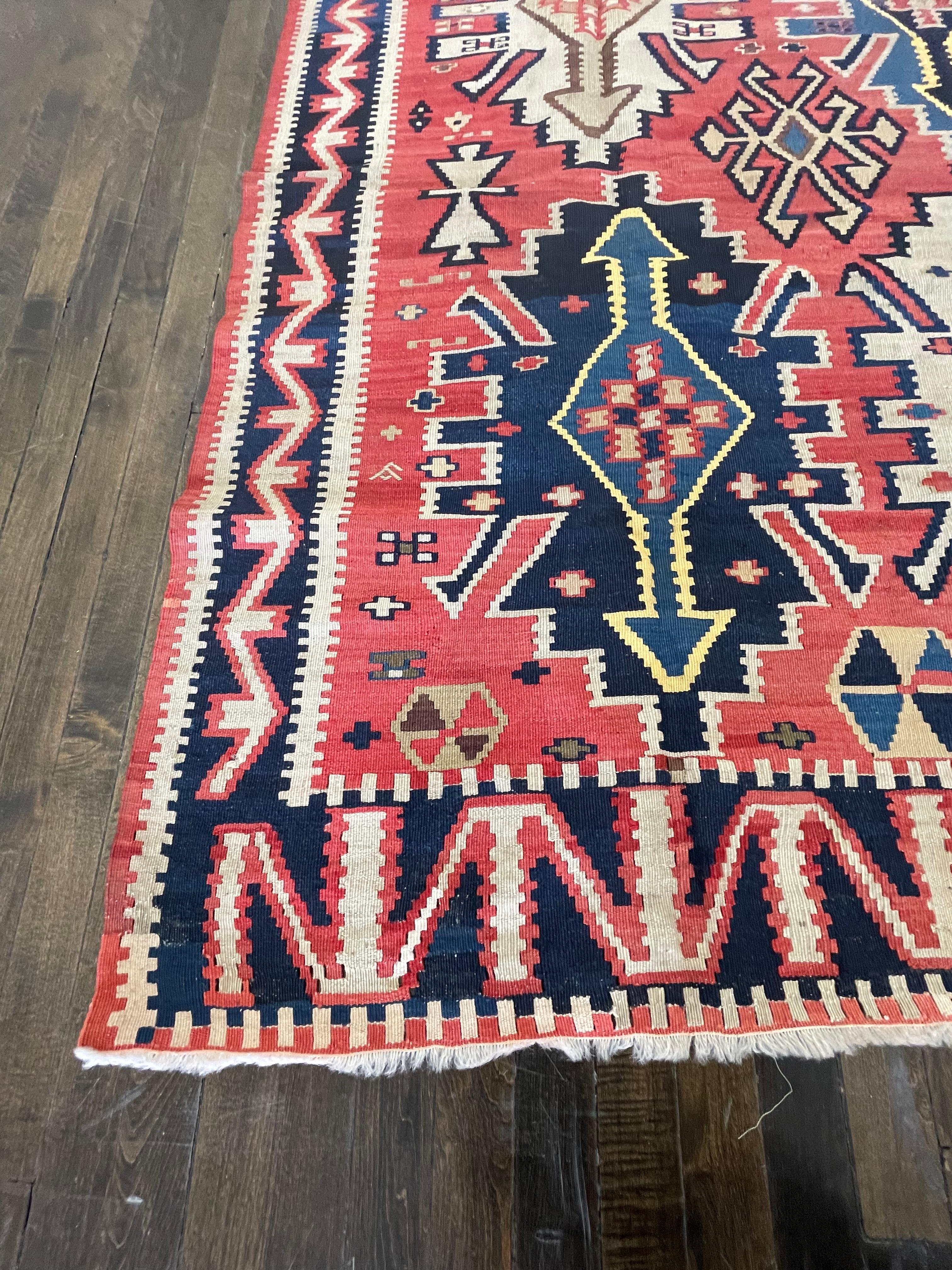Wool Antique Caucasian Flatweave Kilim, Circa 1900 For Sale