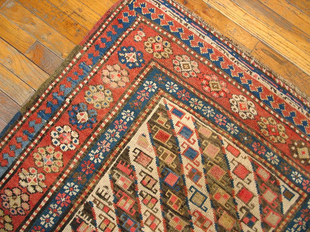 Hand-Knotted 19th Century Caucasian Ganjeh Carpet ( 3'6
