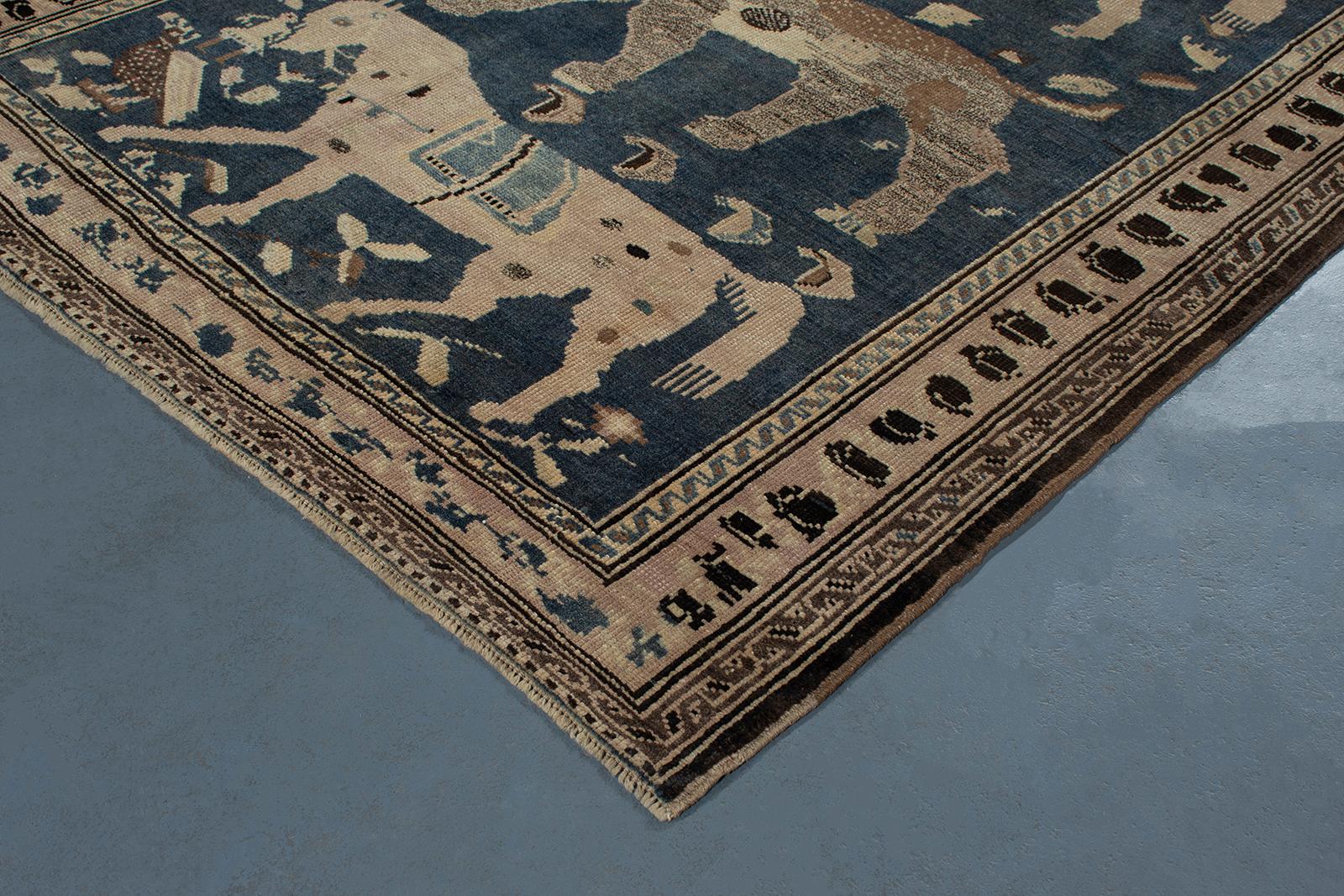 Early 20th Century Antique Caucasian Garabagh Tribal Rug in a Grey and Blue Background For Sale