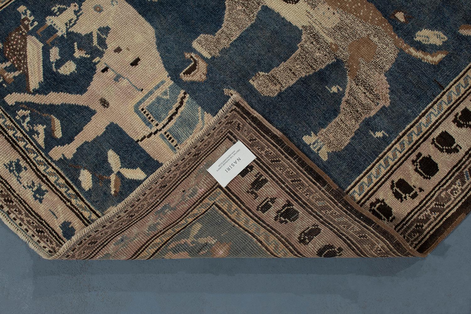 Wool Antique Caucasian Garabagh Tribal Rug in a Grey and Blue Background For Sale