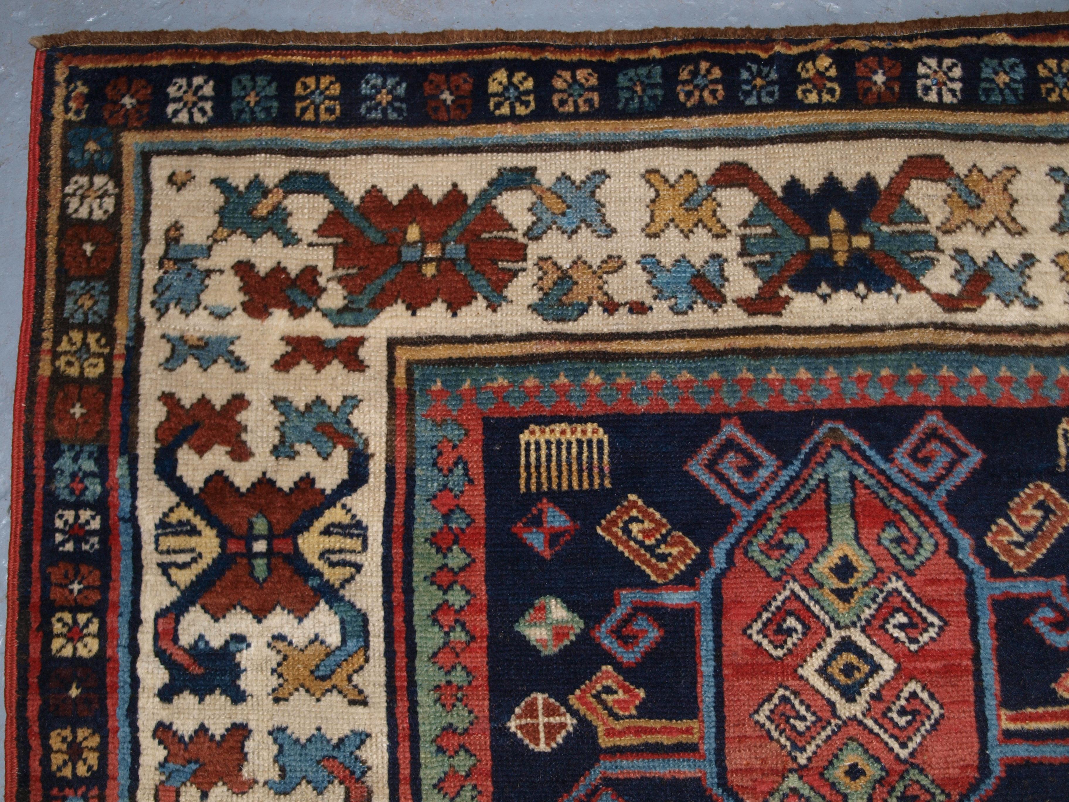 19th Century Antique Caucasian Gendje Kazak Runner with Medallion Design For Sale