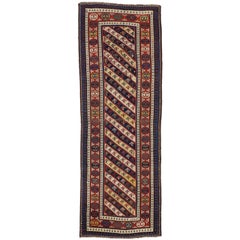 Used Caucasian Gendje Kuba Runner with Tribal Style, Hallway Runner